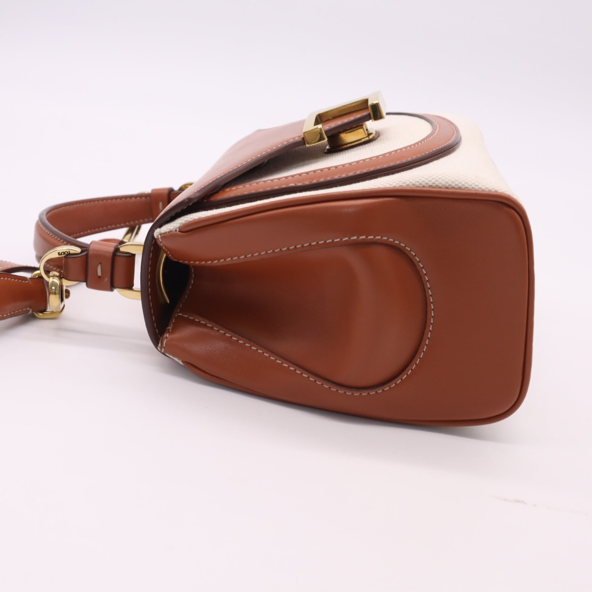 Tod's Beige Brown Canvas Shoulder Bag (Pre-Owned)
