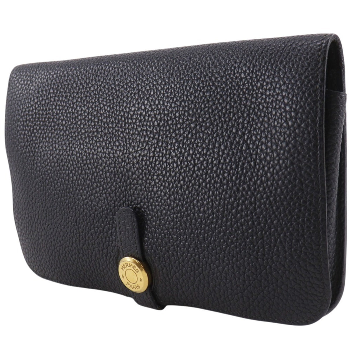 Hermes Black Taurillon Clemence Leather Long Wallet (Bi-Fold) (Pre-Owned)