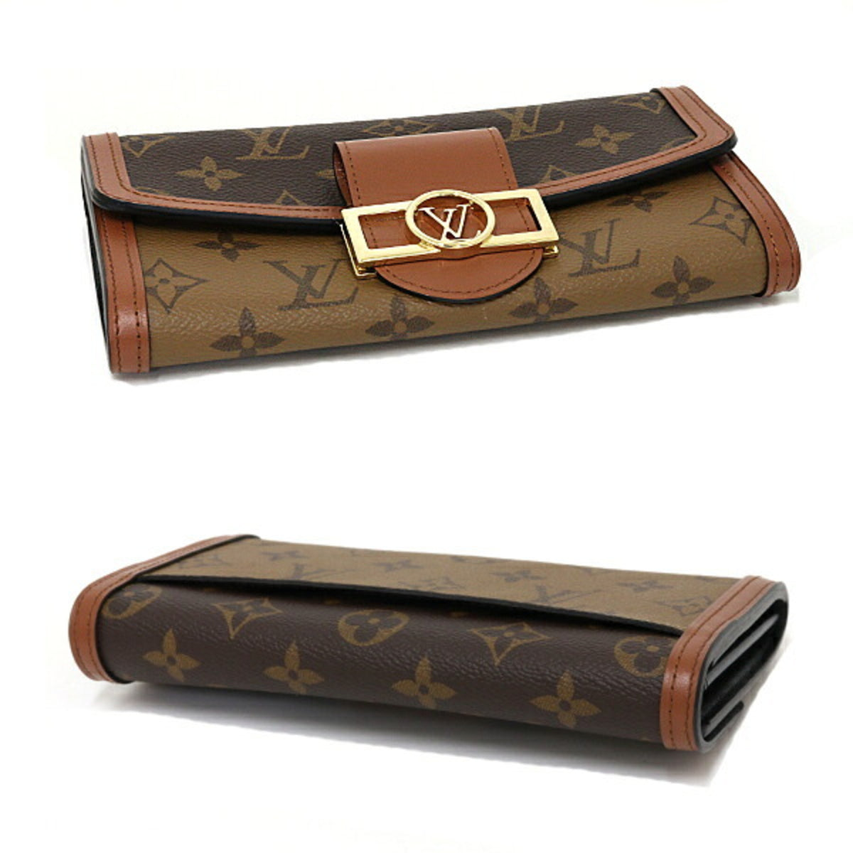 Louis Vuitton Brown Light Brown Monogram Monogram Reverse Leather Long Wallet (Bi-Fold) (Pre-Owned)