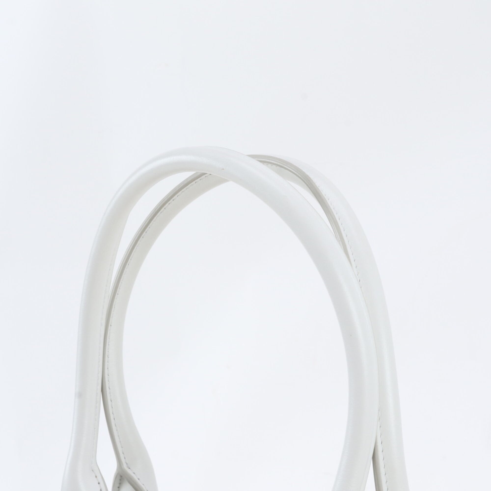 Salvatore Ferragamo Gancini Beige White Canvas Leather Handbag Tote Bag (Pre-Owned)