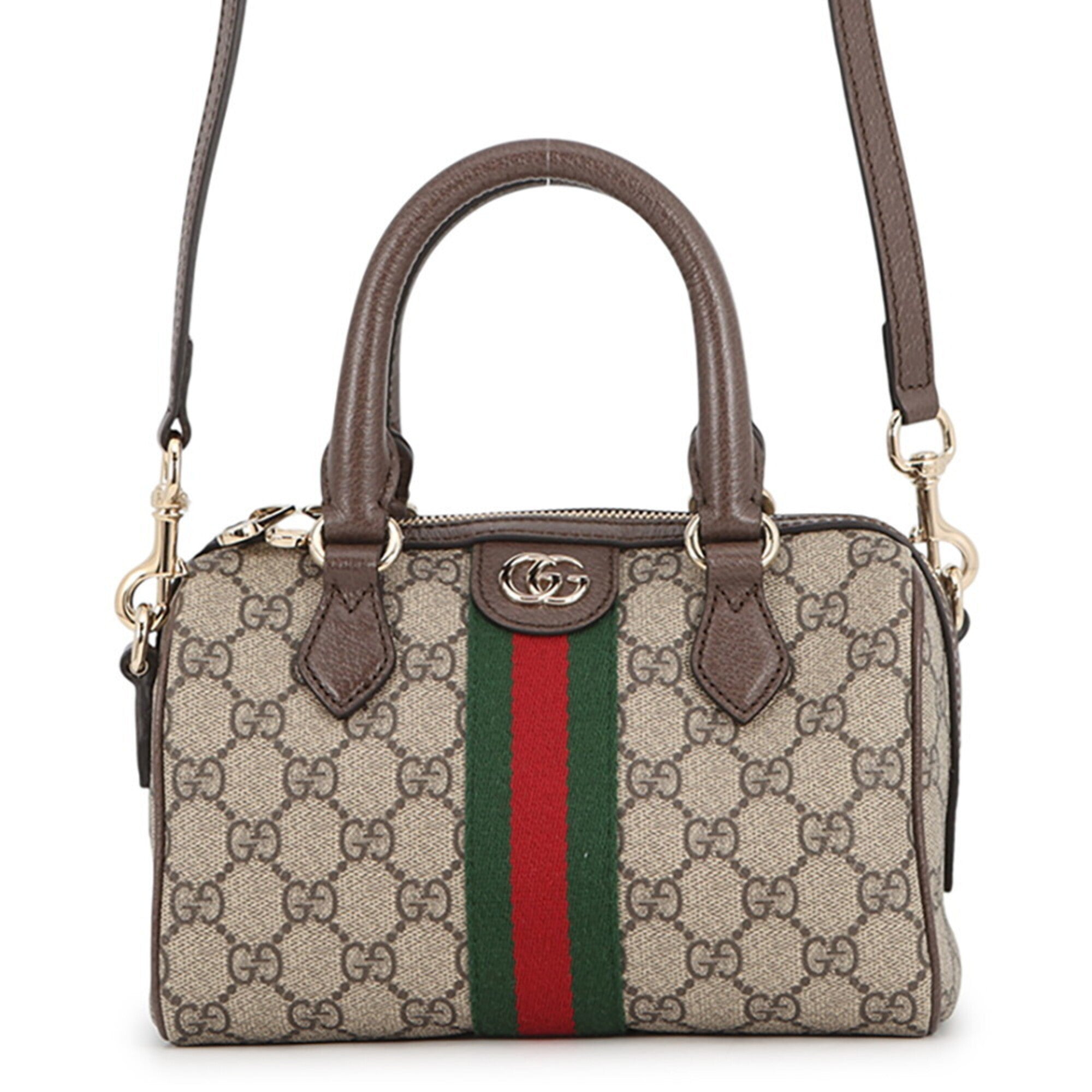Gucci Beige Brown Gg Supreme Leather Boston Bag Handbag Shoulder Bag (Pre-Owned)