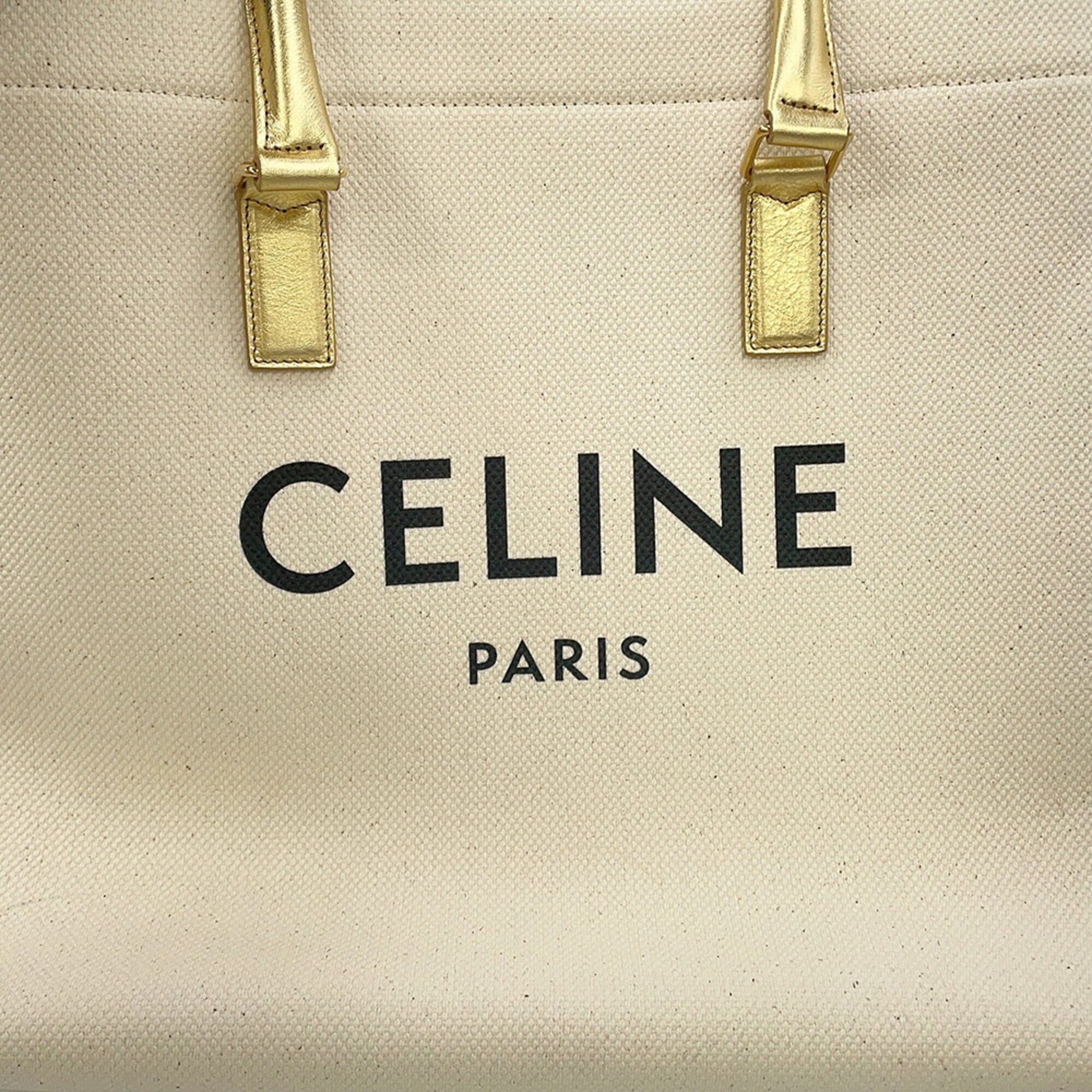 Celine Ivory Leather Canvas Handbag Tote Bag (Pre-Owned)