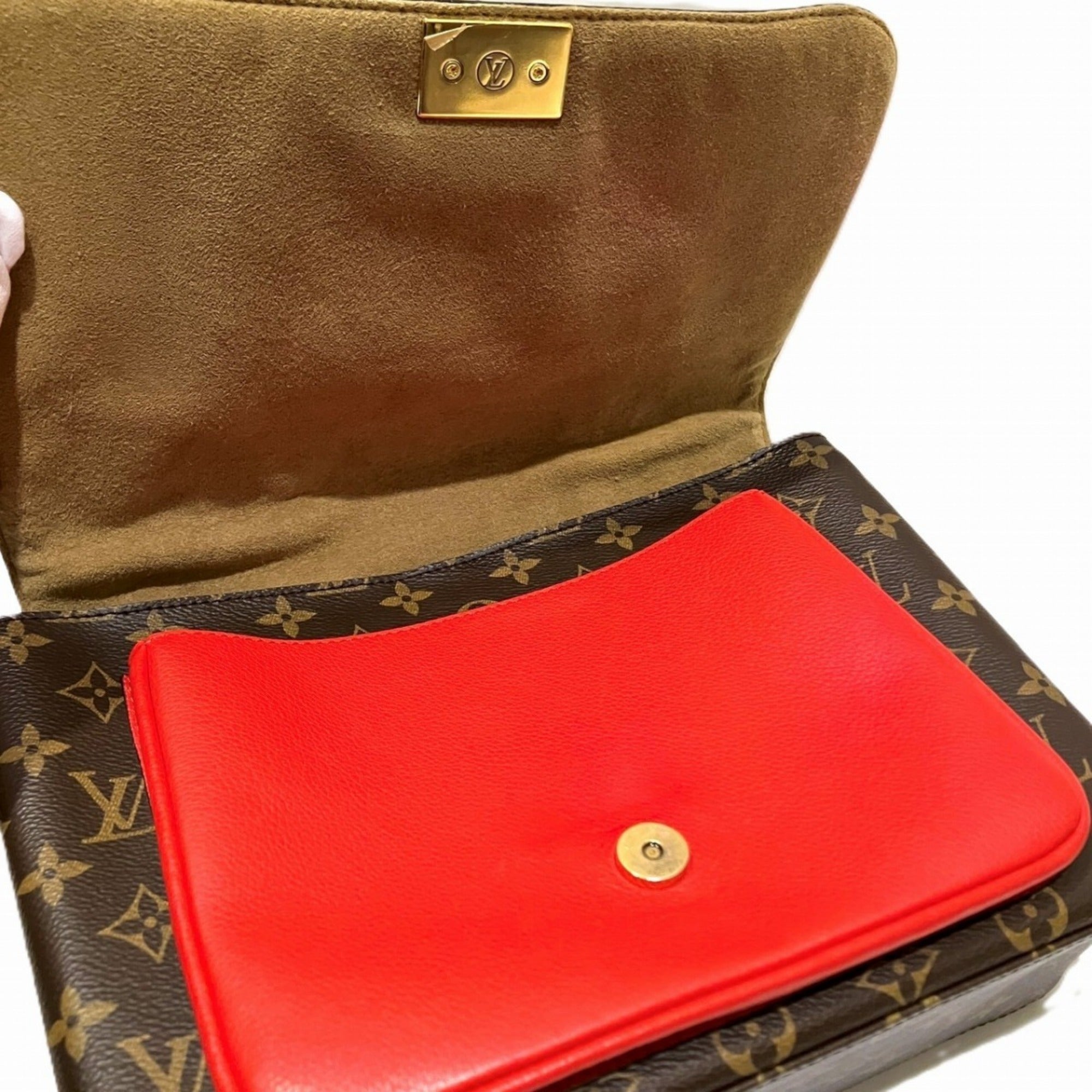 Louis Vuitton Brown Monogram Red Color Monogram Leather Handbag (Pre-Owned)