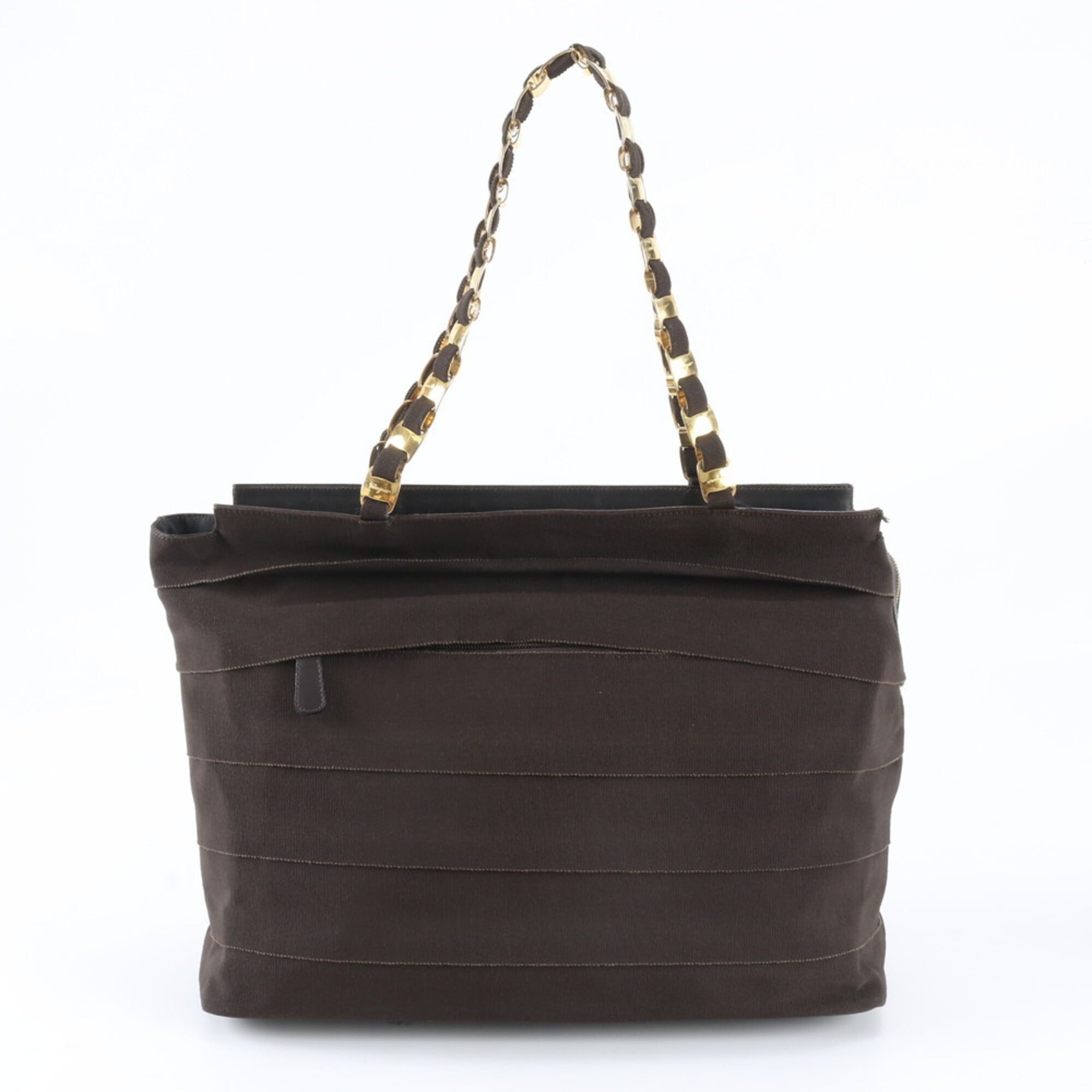 Salvatore Ferragamo Brown Dark Brown Leather Canvas Handbag Tote Bag (Pre-Owned)