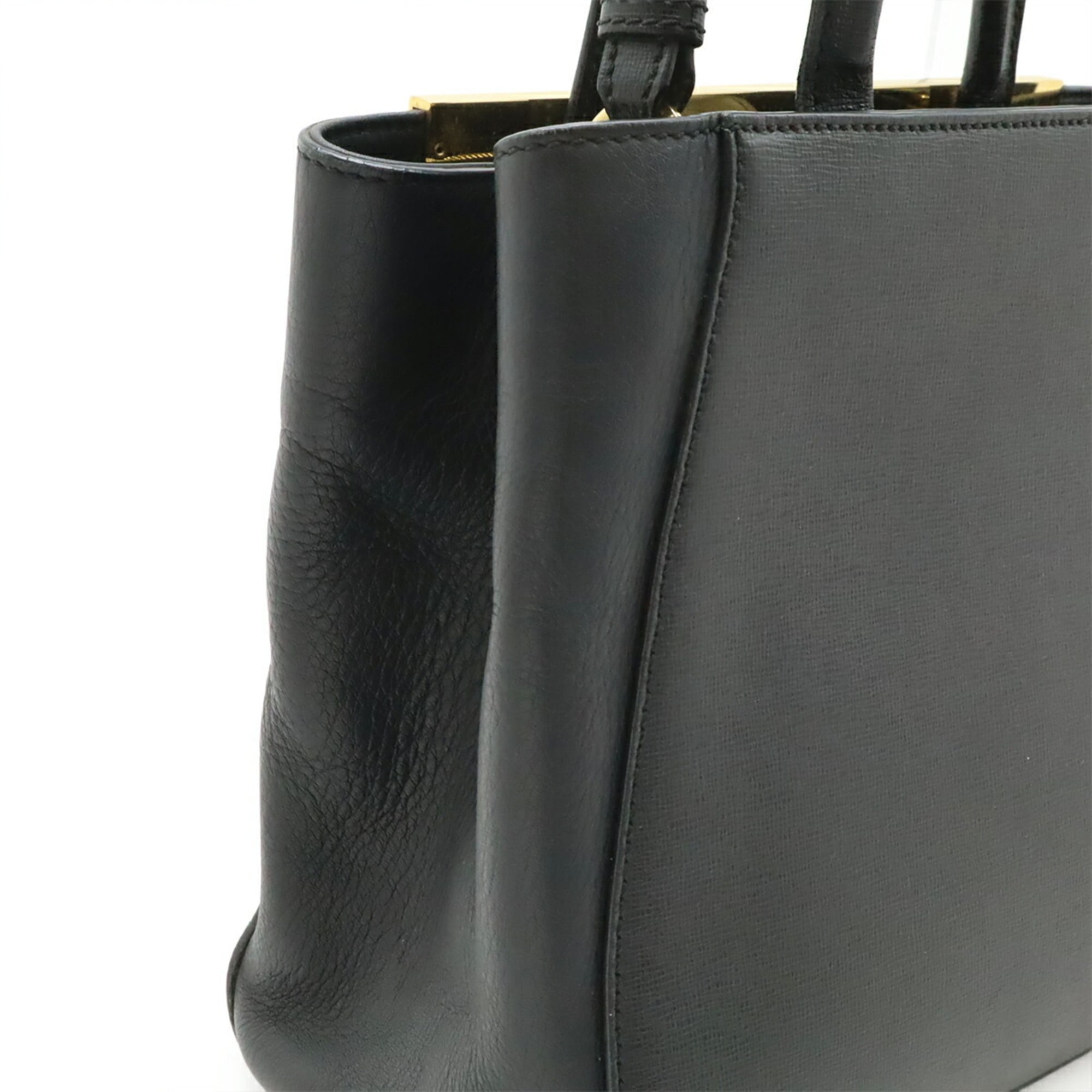 Fendi 2Jours Black Leather Handbag Shoulder Bag Tote Bag (Pre-Owned)