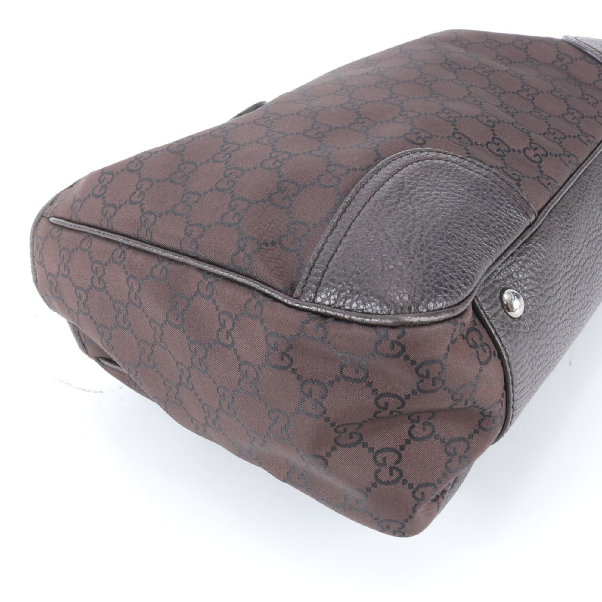 Gucci Sherry Line Brown Nylon Leather Handbag Tote Bag (Pre-Owned)