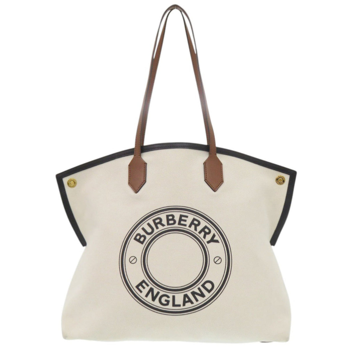 Burberry Brown White Canvas Leather Tote Bag (Pre-Owned)