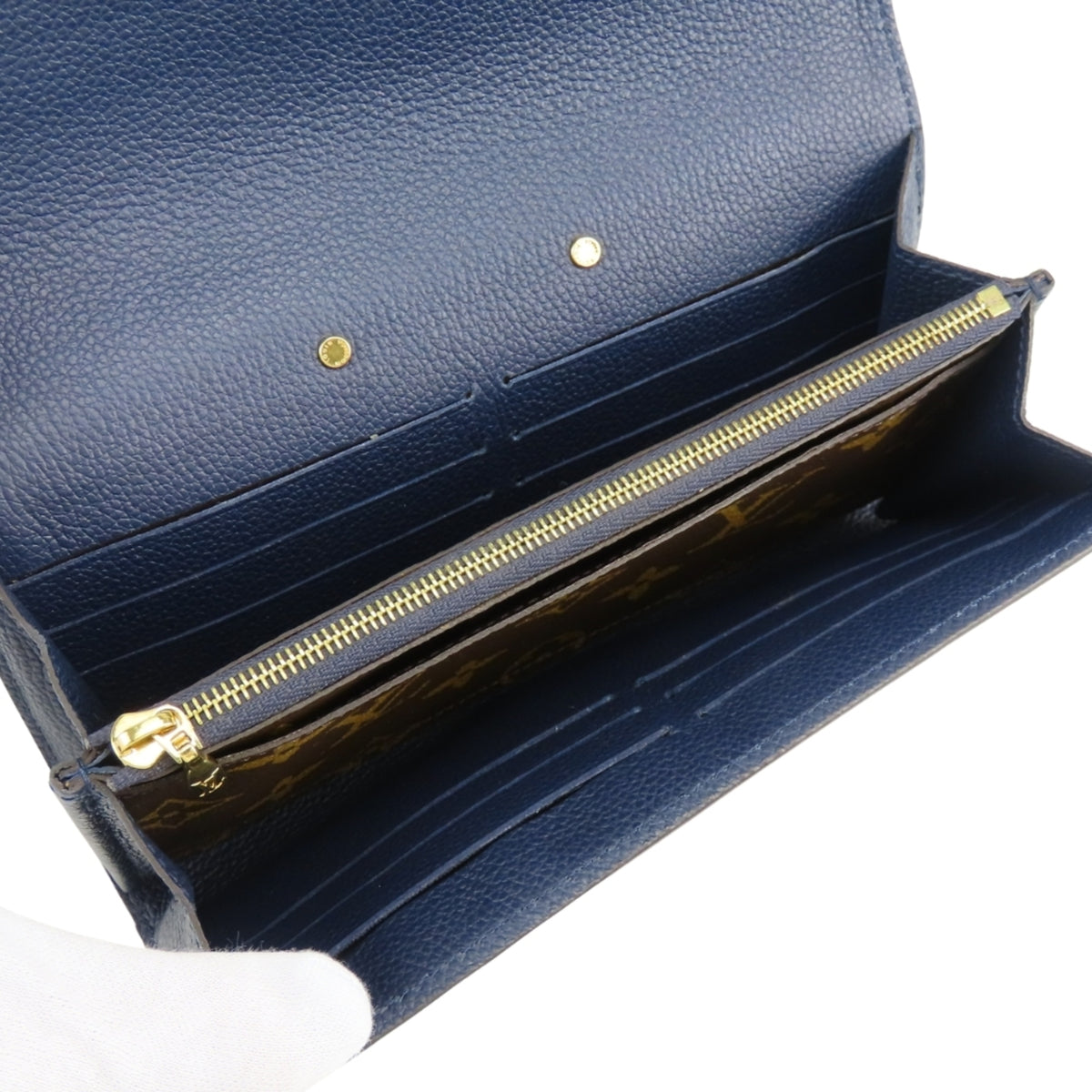 Louis Vuitton Brown Monogram Navy Blue Monogram Leather Long Wallet (Bi-Fold) (Pre-Owned)