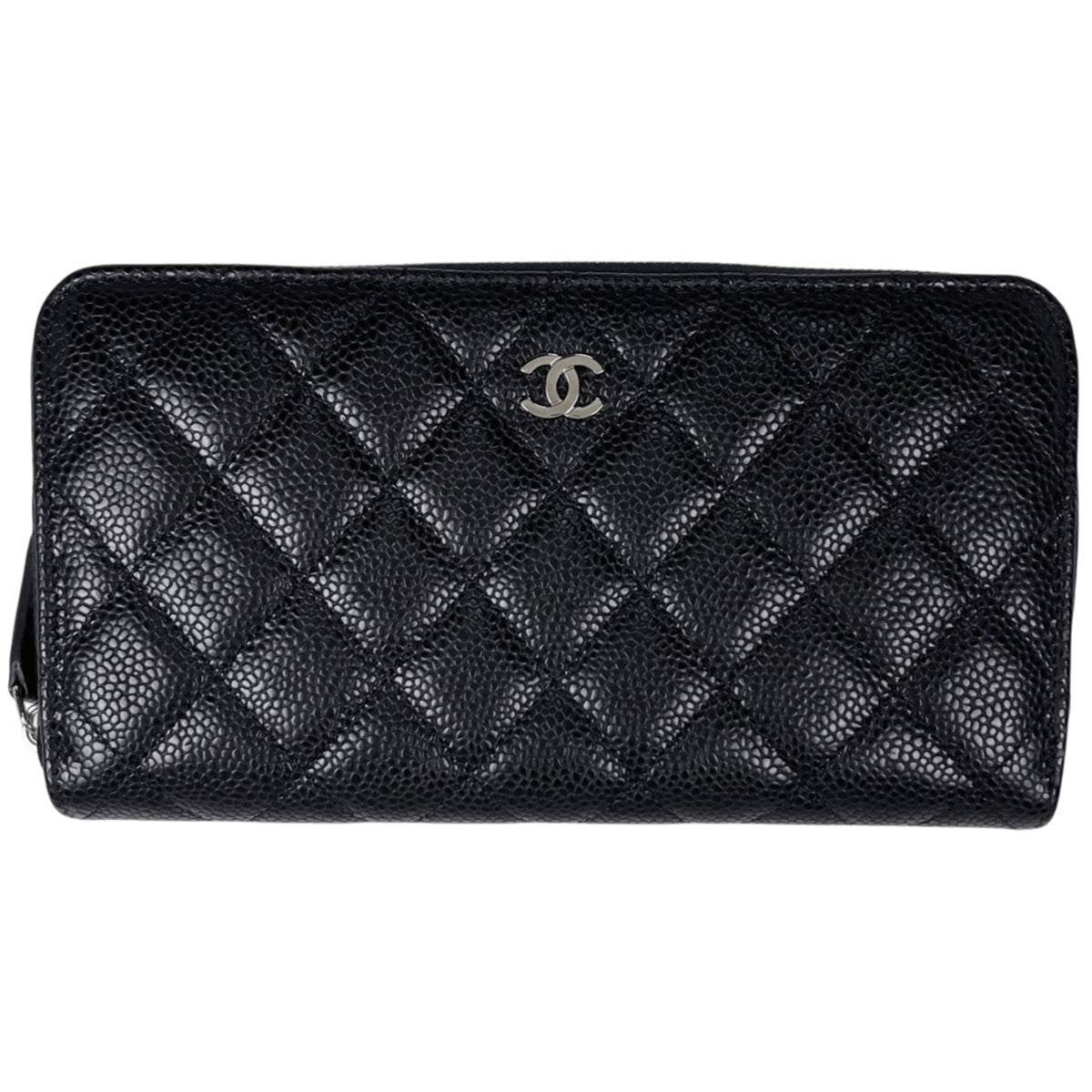 Chanel Black Grained Calfskin Long Wallet (Bi-Fold) (Pre-Owned)