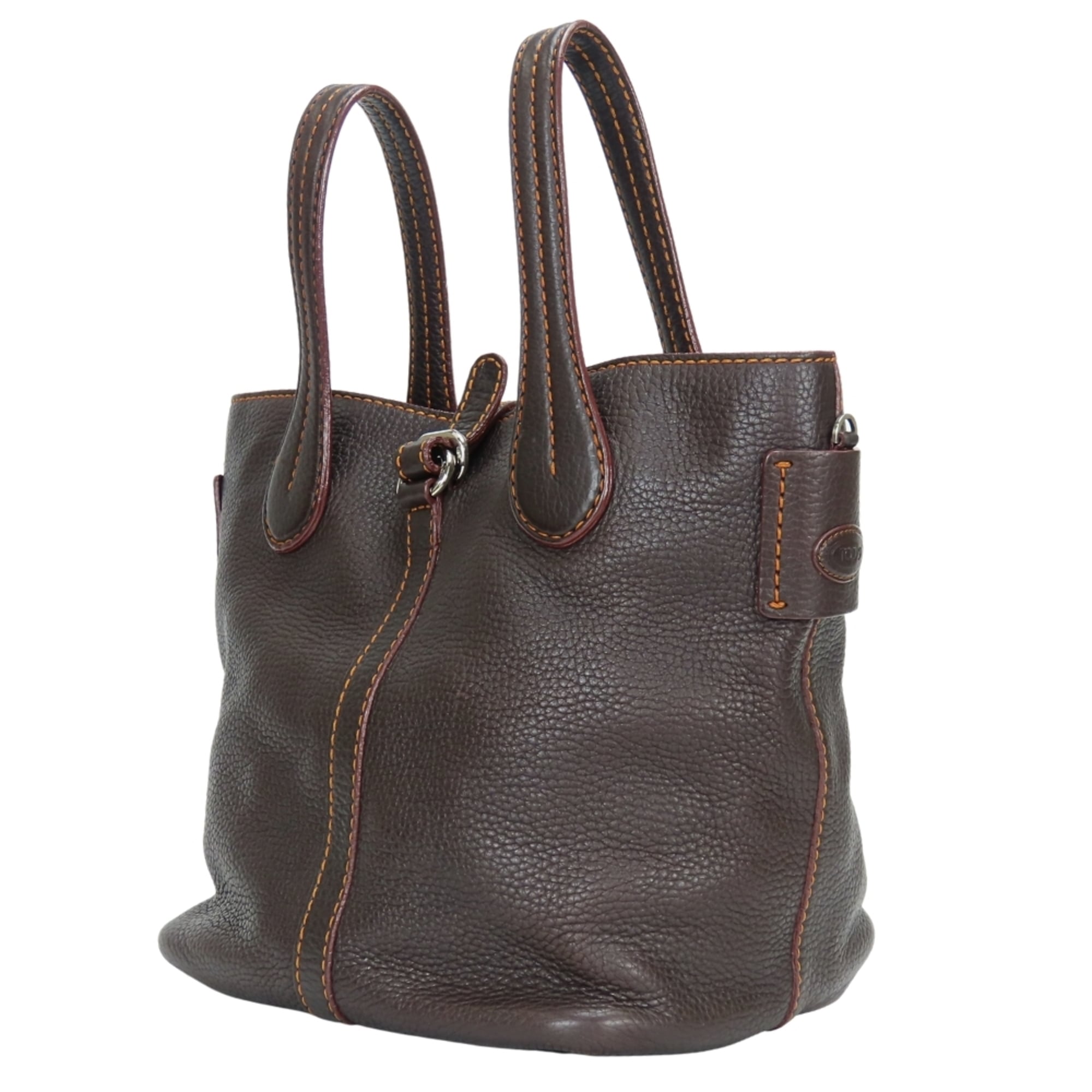 Tod's Dark Brown Orange Leather Handbag (Pre-Owned)