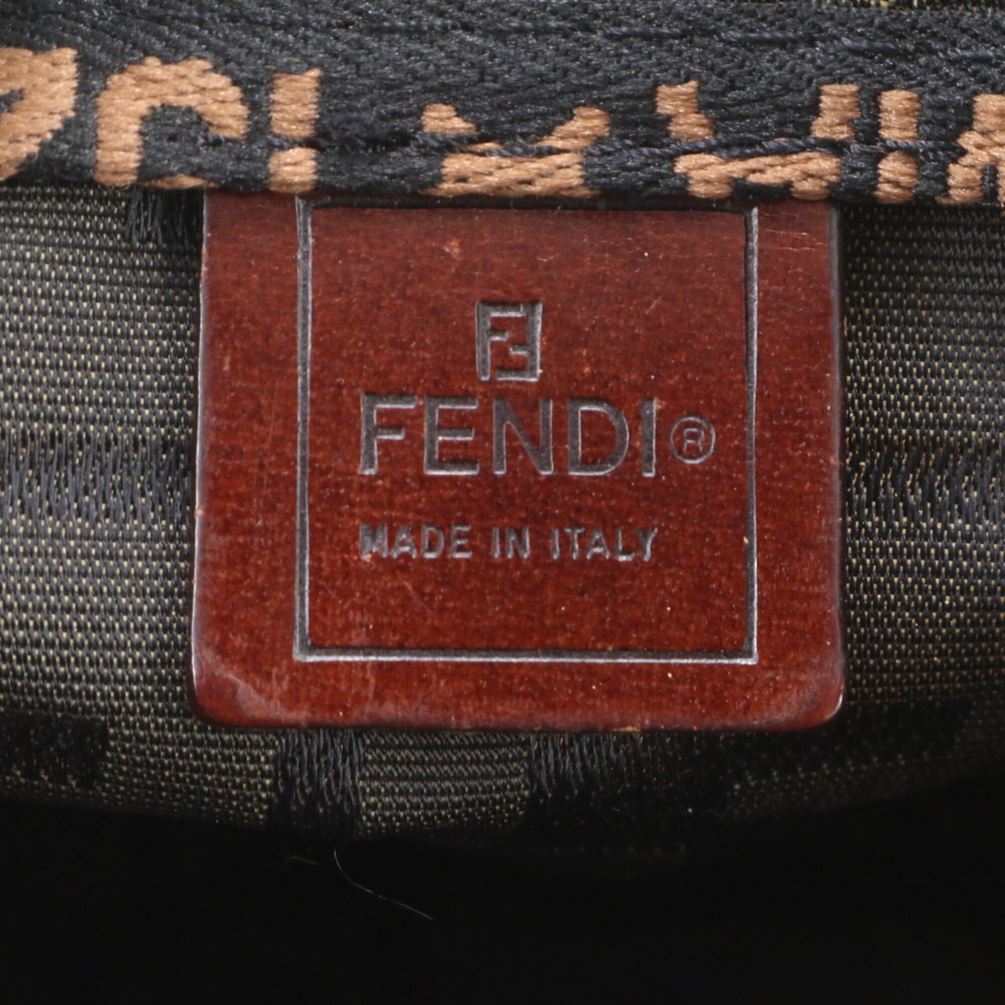 Fendi Brown Green Khaki Leather Canvas Shoulder Bag Tote Bag (Pre-Owned)