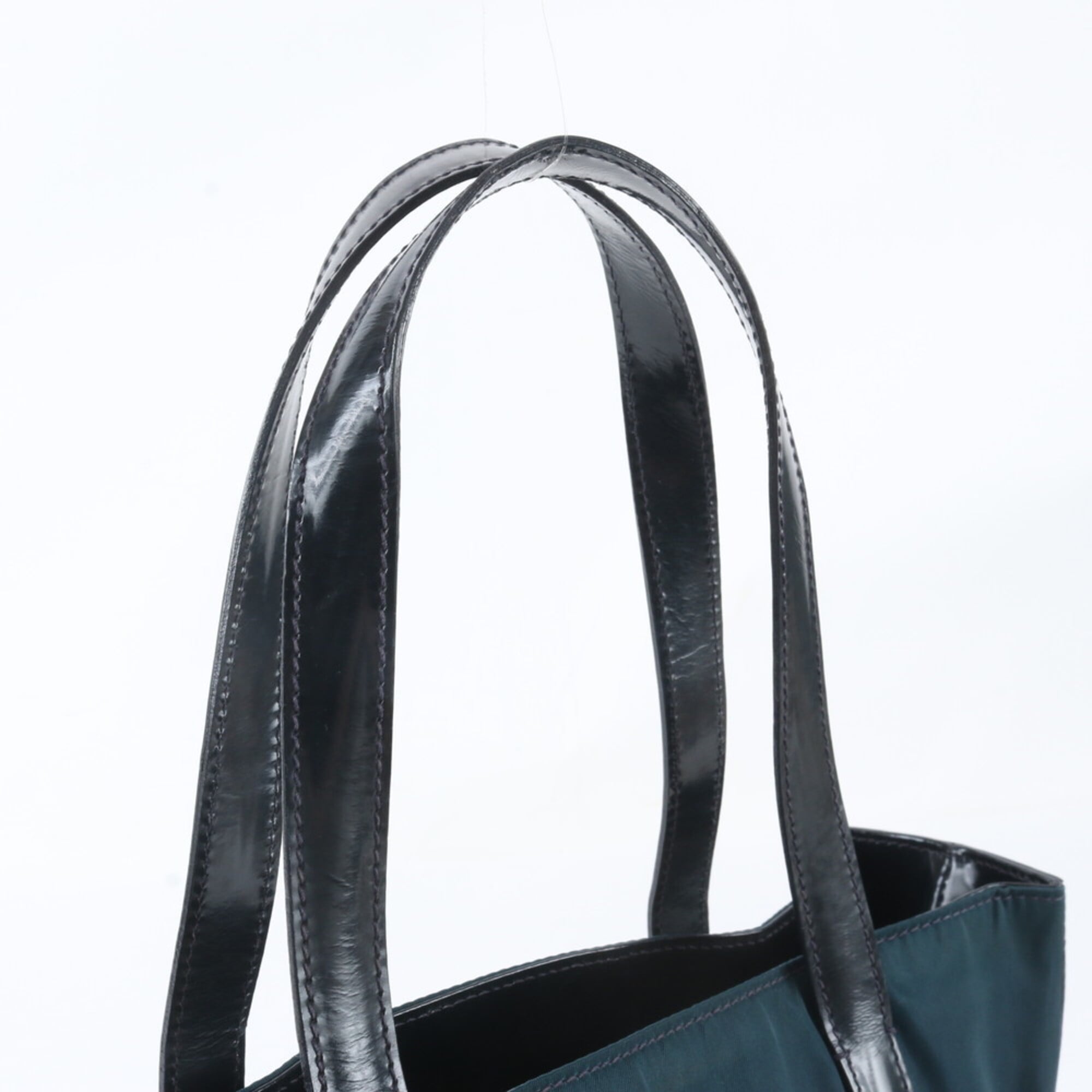 Prada Dark Green Nylon Leather Shoulder Bag Tote Bag (Pre-Owned)