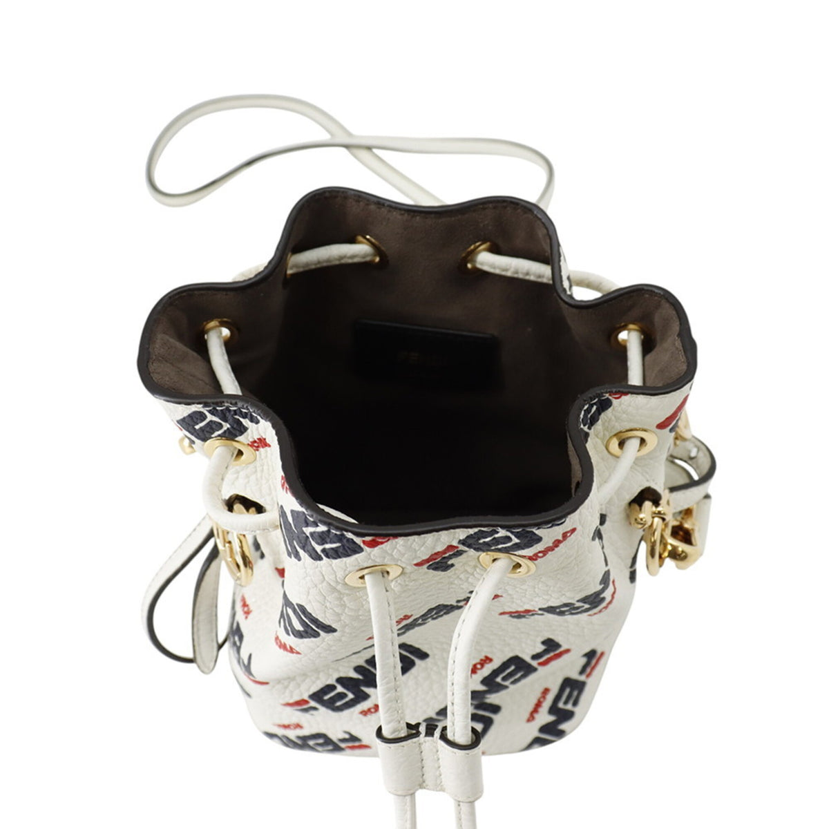 Fendi Navy Red Color White Leather Handbag Shoulder Bag (Pre-Owned)