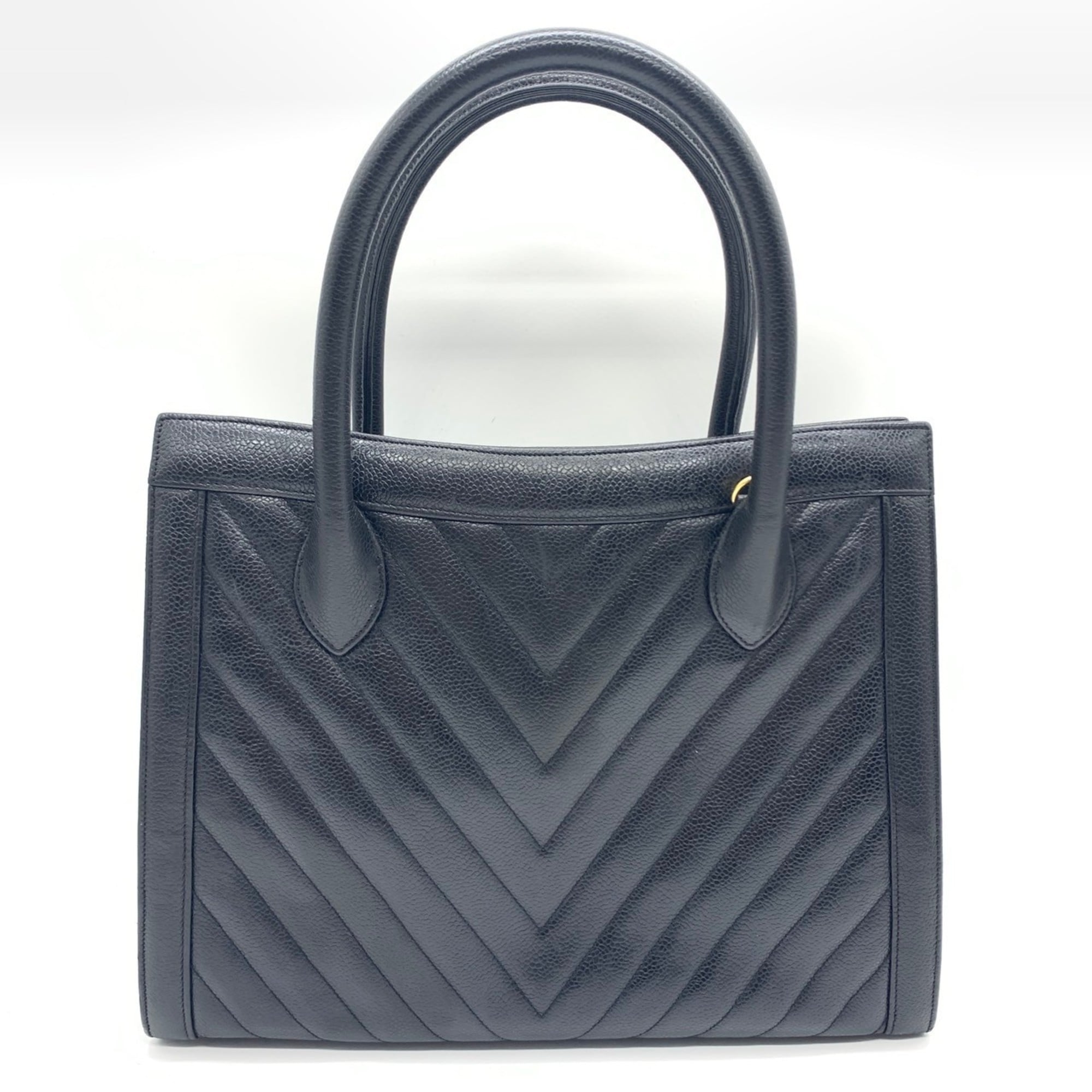 Chanel Black Grained Calfskin Handbag Tote Bag (Pre-Owned)
