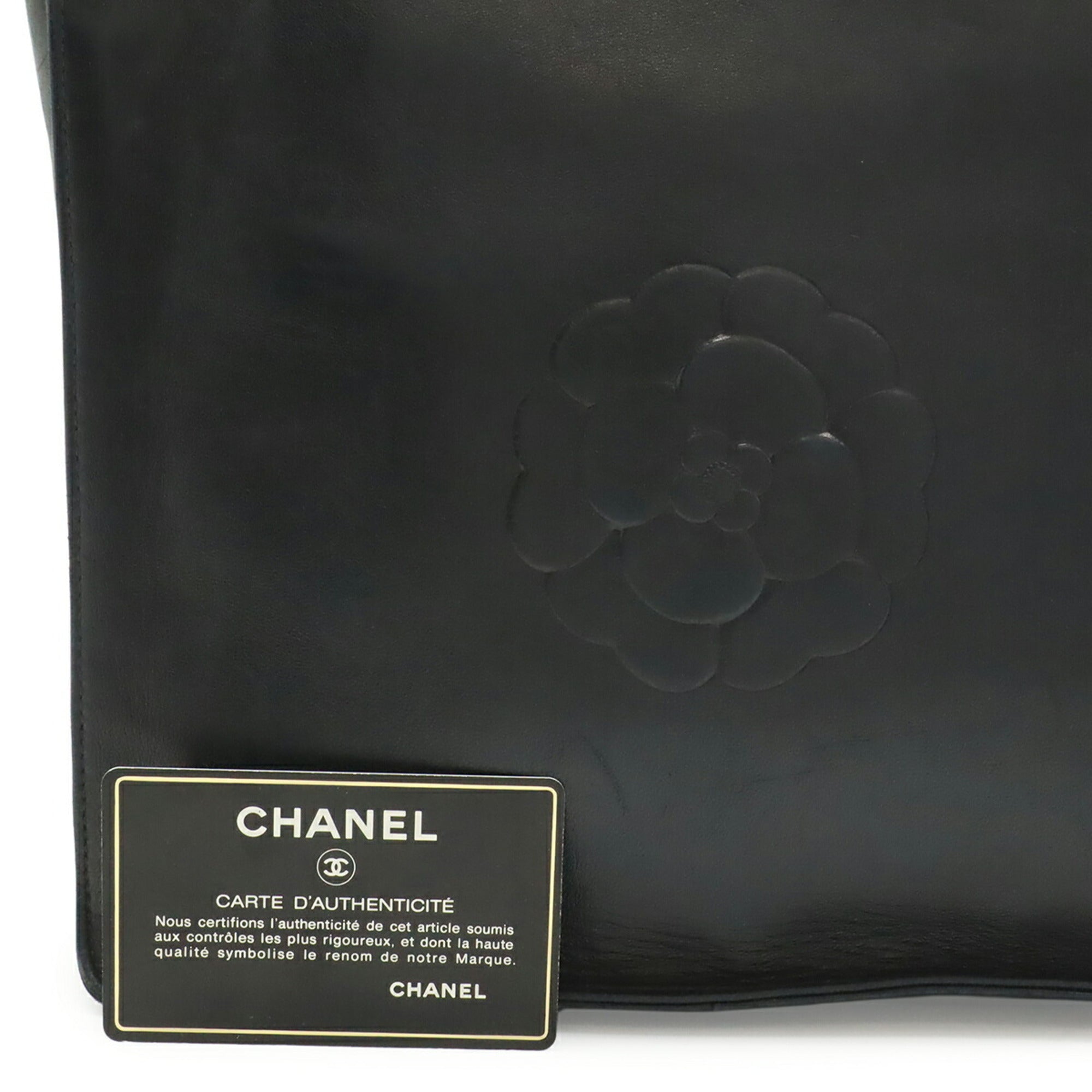 Chanel Camellia Black Leather Shoulder Bag Tote Bag (Pre-Owned)