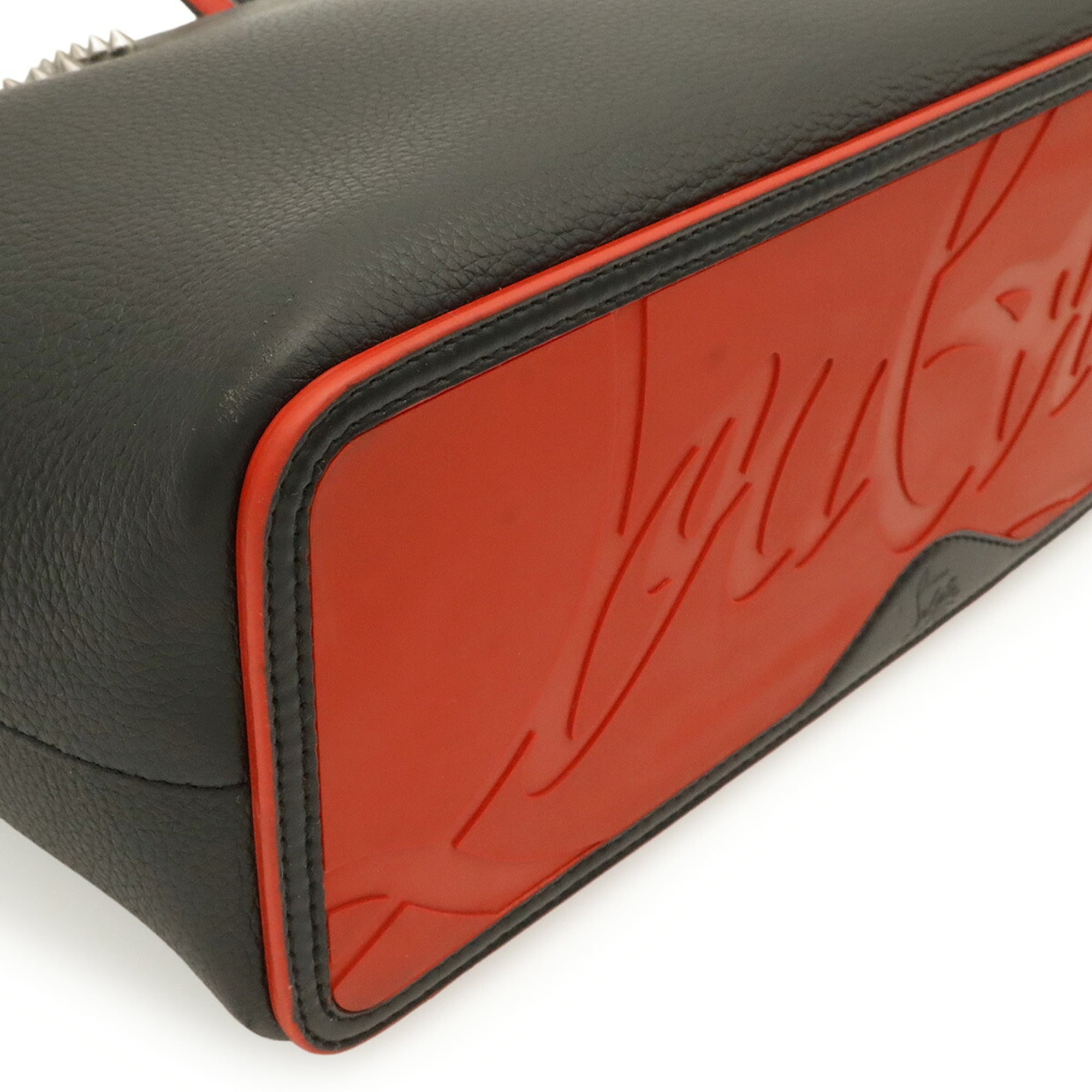 Christian Louboutin Black Red Color Leather Rubber Handbag Pouch Shoulder Bag Tote Bag (Pre-Owned)