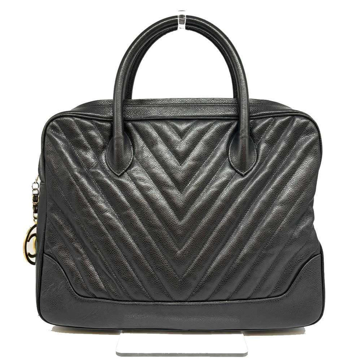 Chanel Chevron (V Stitch) Black Caviar Leather Handbag (Pre-Owned)