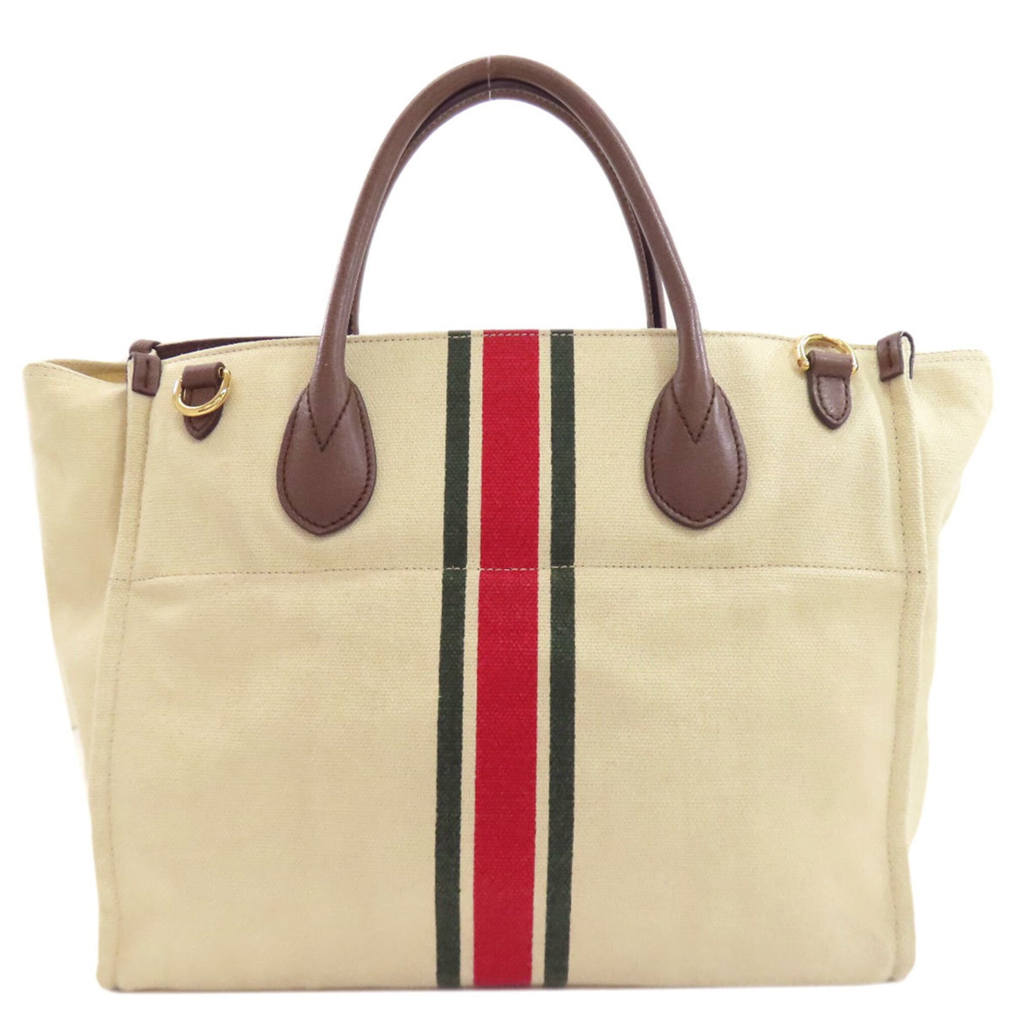 Gucci Beige Brown Canvas Handbag (Pre-Owned)