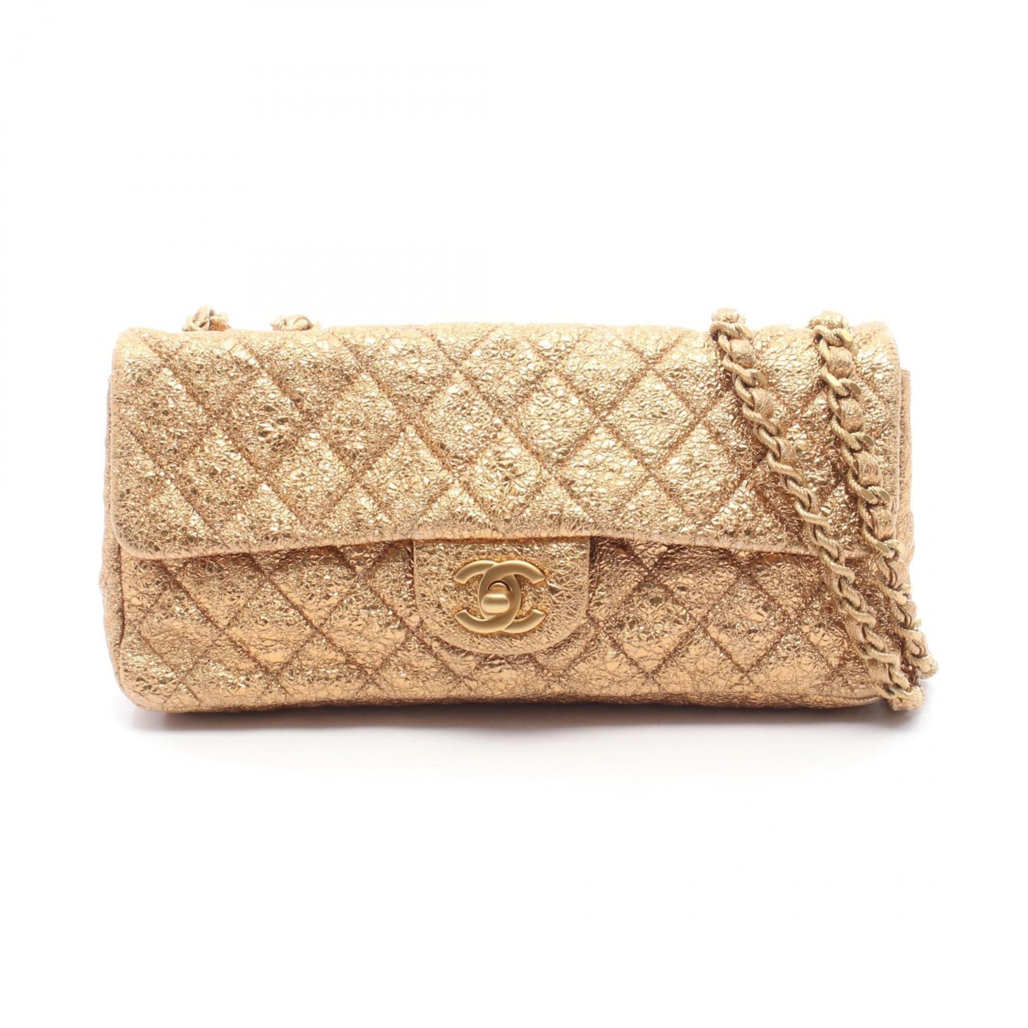 Chanel Gold Leather Handbag Shoulder Bag (Pre-Owned)