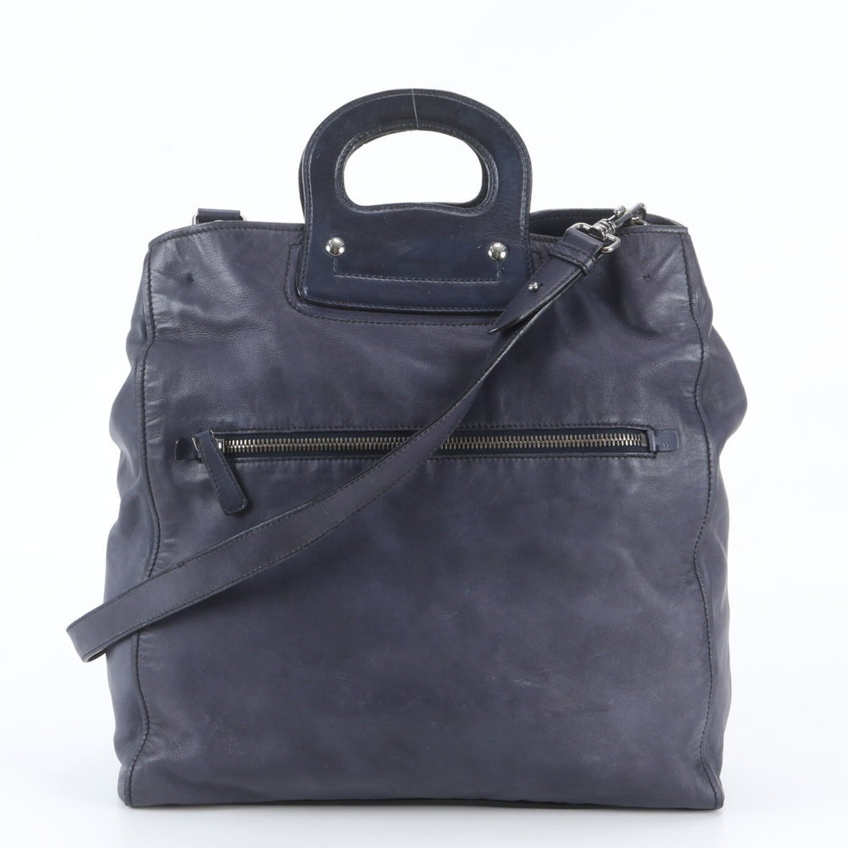 Miu Miu Navy Leather Messenger Bag Shoulder Bag Tote Bag (Pre-Owned)