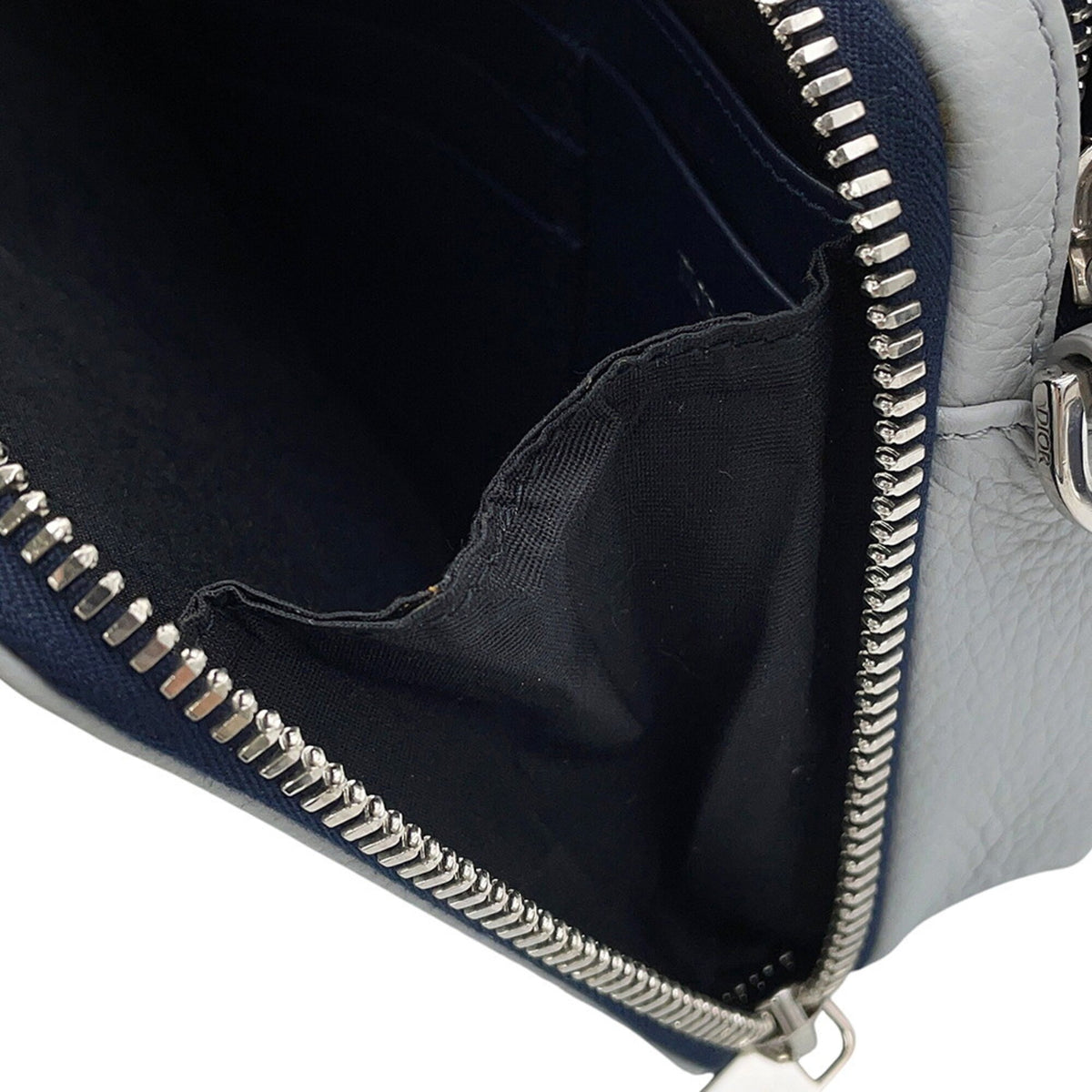 Christian Dior Gray Navy Leather Shoulder Bag (Pre-Owned)