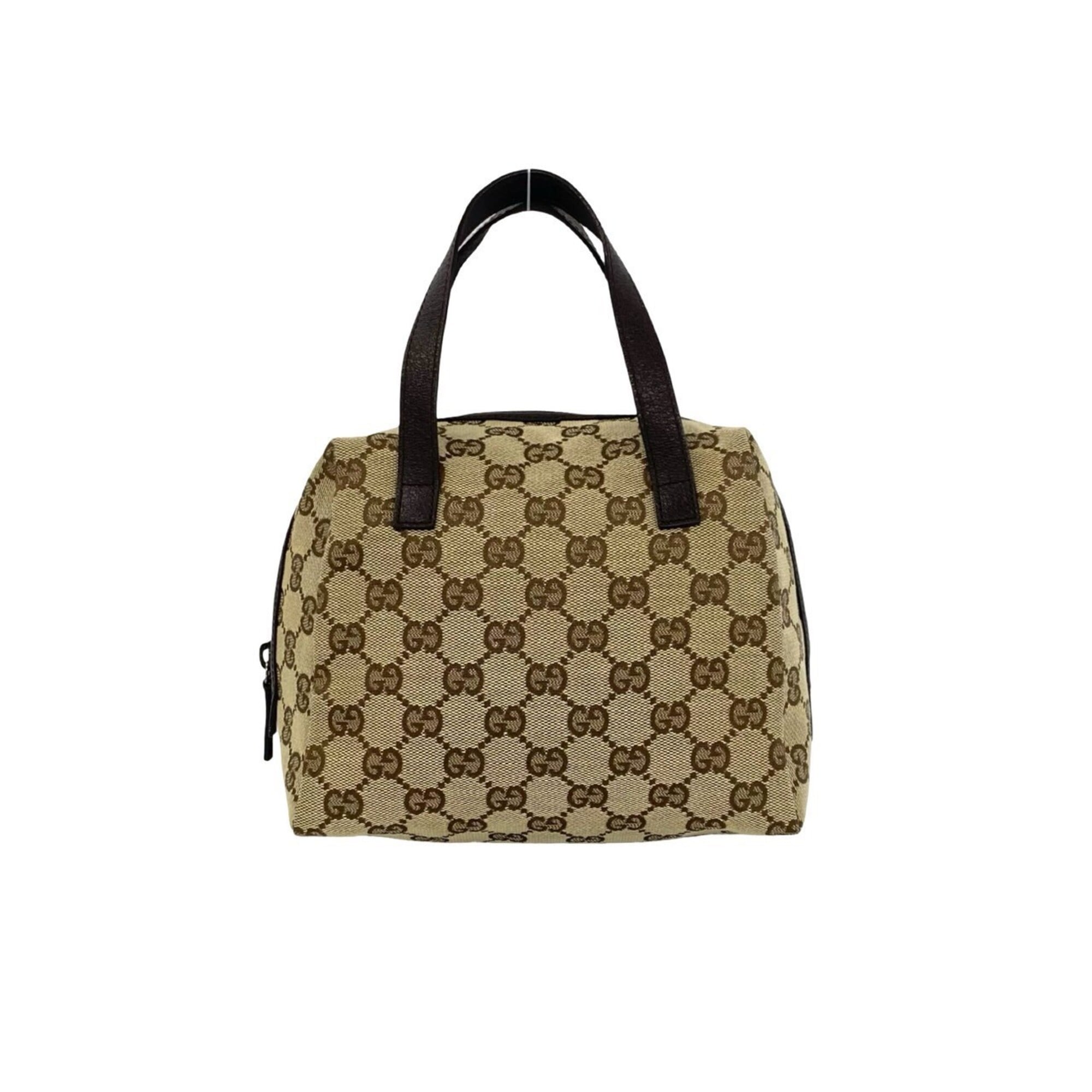 Gucci Brown Canvas Leather Boston Bag Handbag (Pre-Owned)