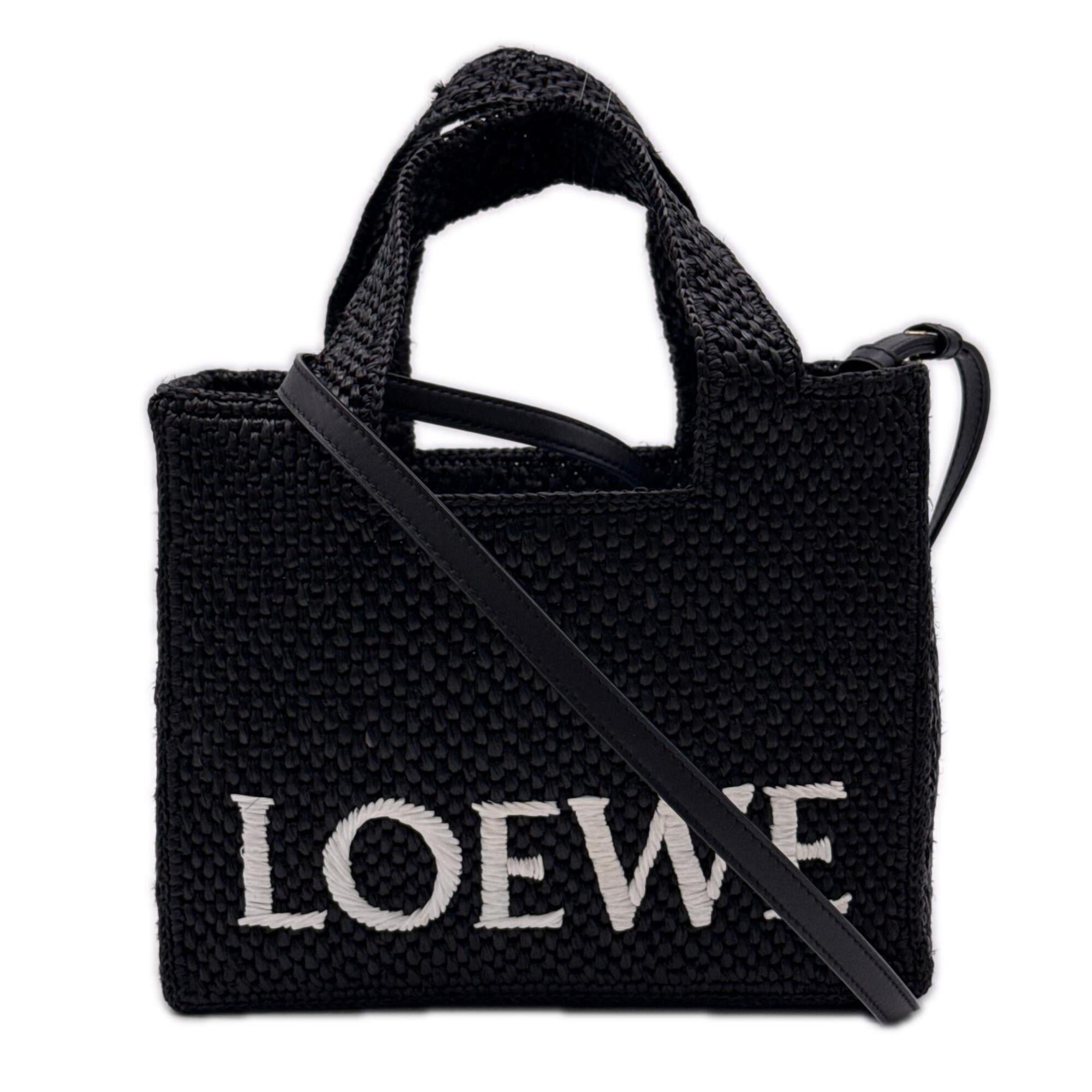 Loewe Black White Raffia Leather Handbag (Pre-Owned)