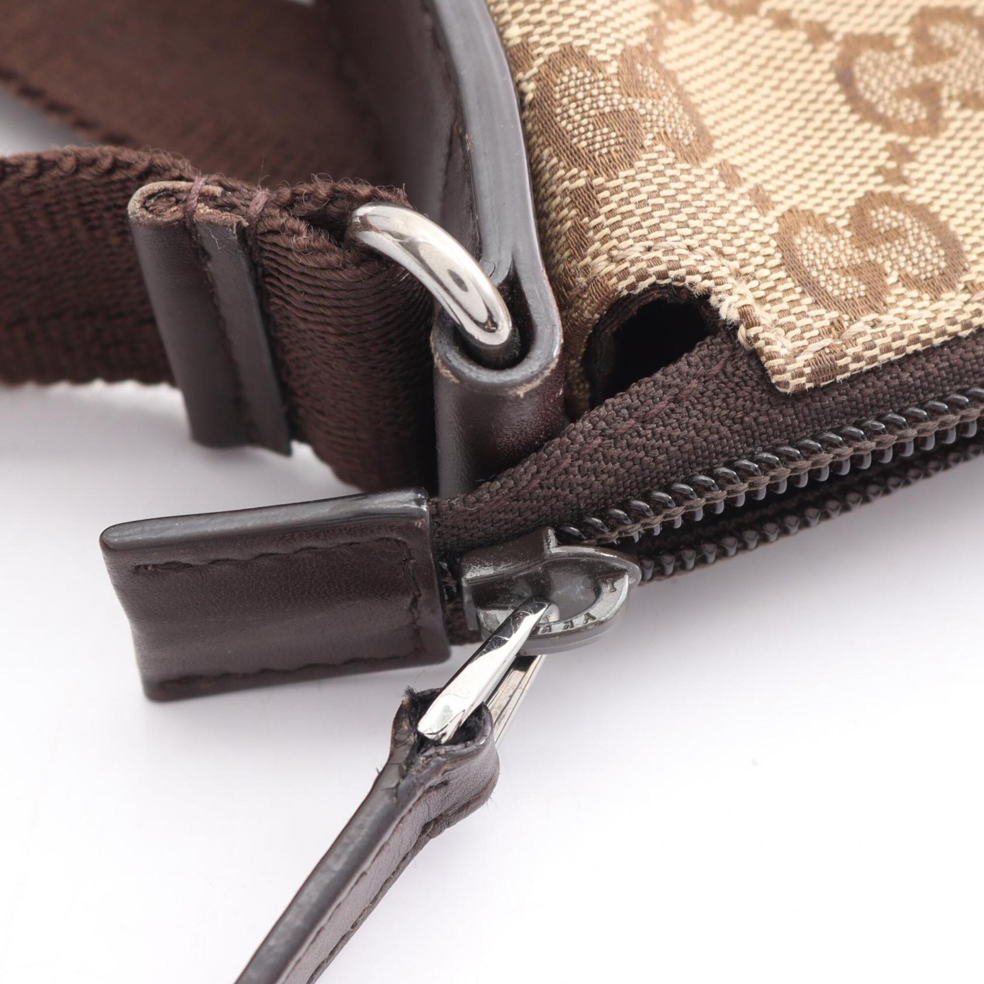 Gucci Beige Brown Leather Canvas Handbag Shoulder Bag (Pre-Owned)