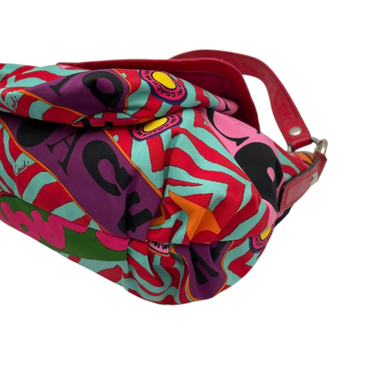 Coach Multi-Color Red Color Nylon Leather Shoulder Bag (Pre-Owned)