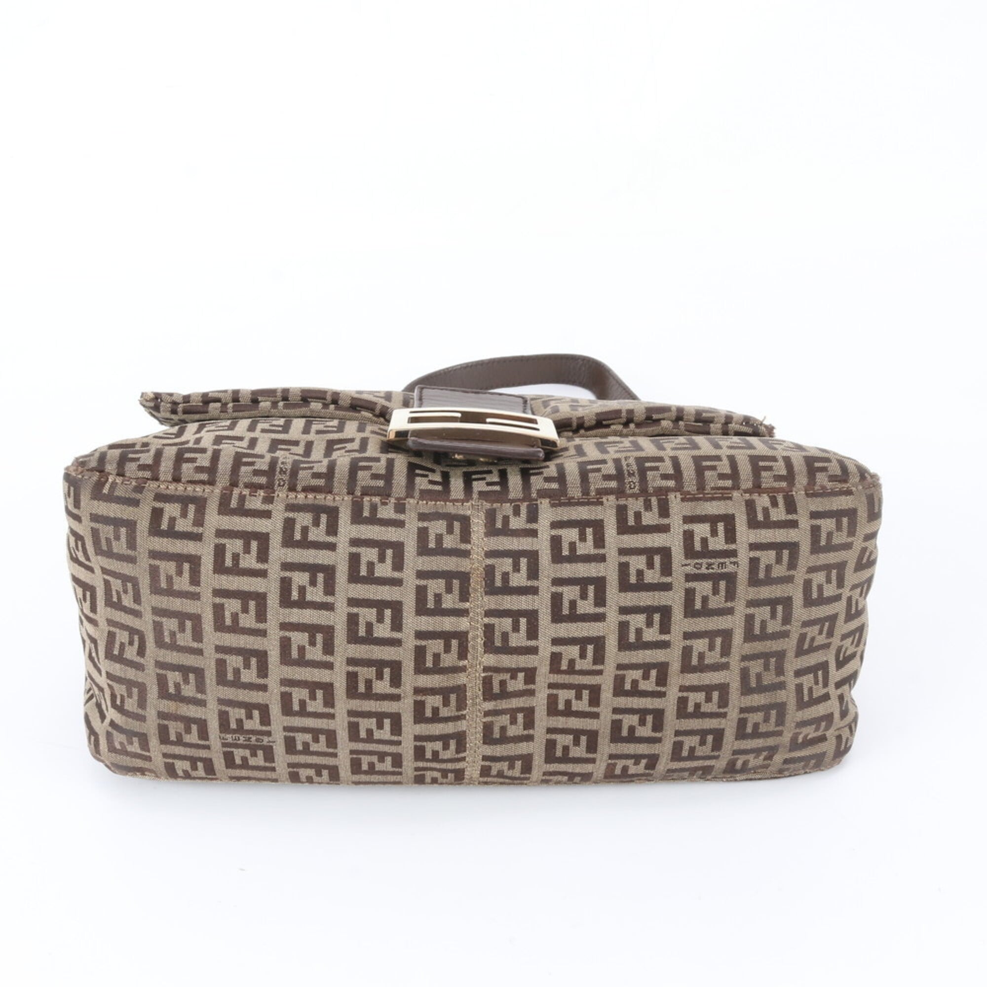 Fendi Brown Leather Canvas Shoulder Bag (Pre-Owned)