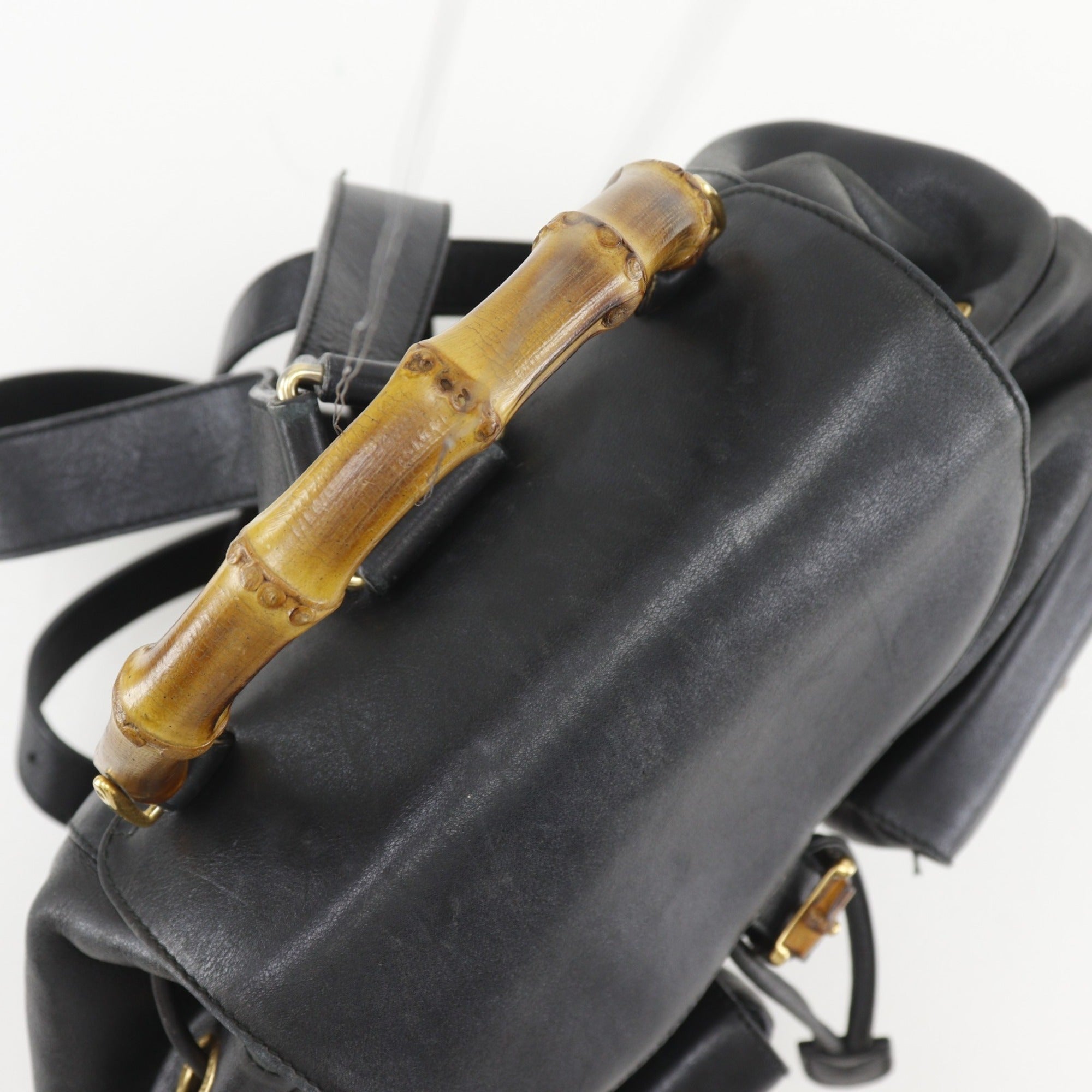 Gucci Black Bamboo Leather Backpack (Pre-Owned)