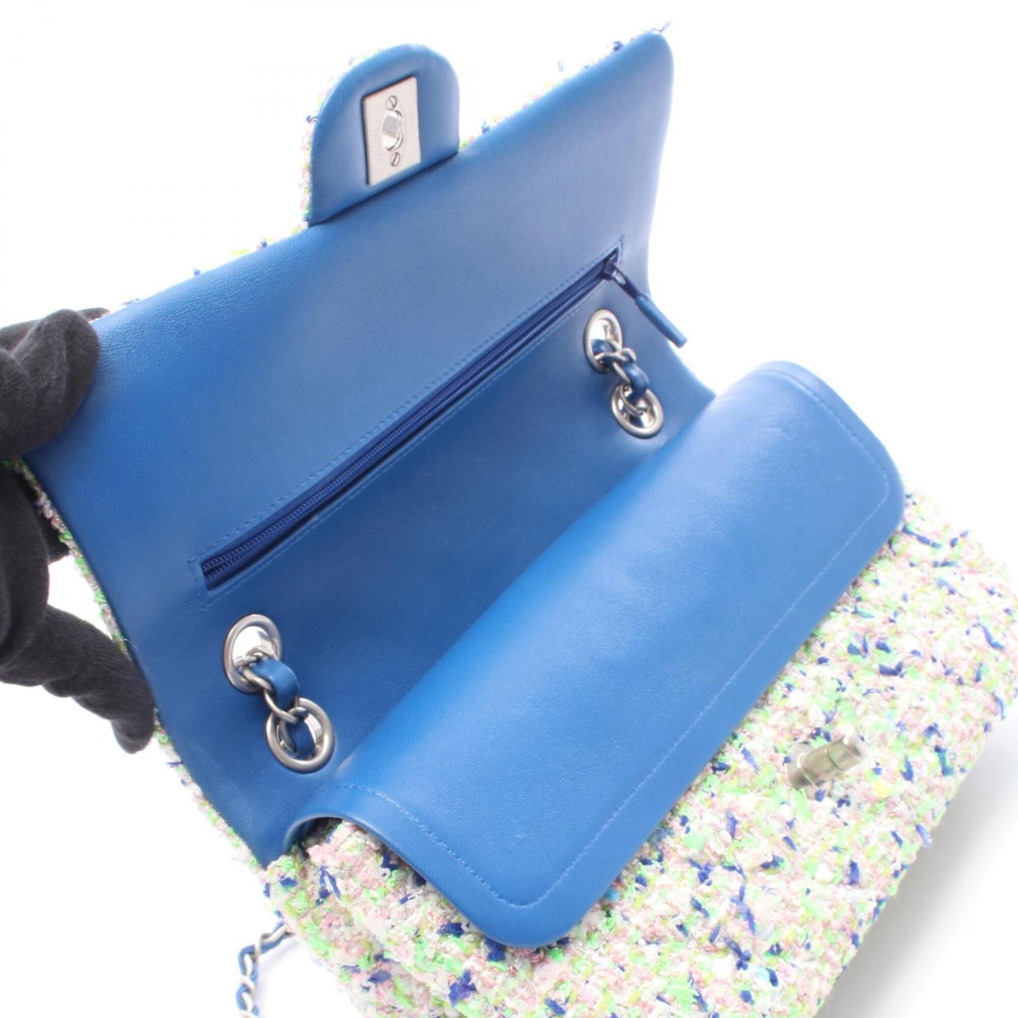 Chanel Blue Green Fabric Leather Handbag Shoulder Bag (Pre-Owned)