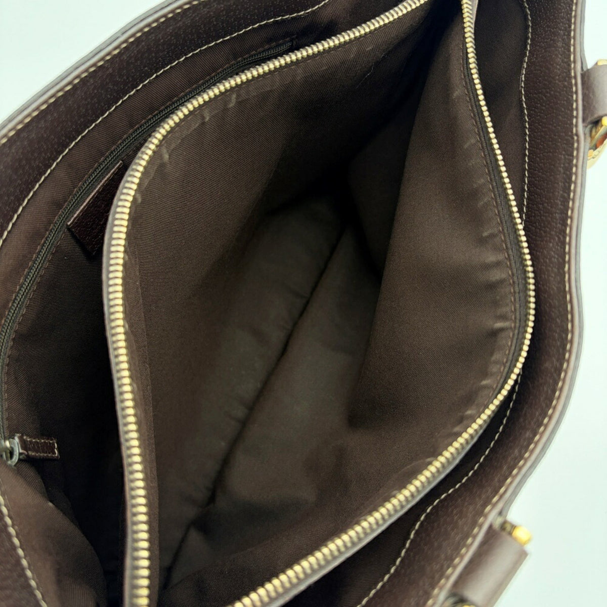 Gucci Beige Dark Brown Gg Canvas Leather Tote Bag (Pre-Owned)