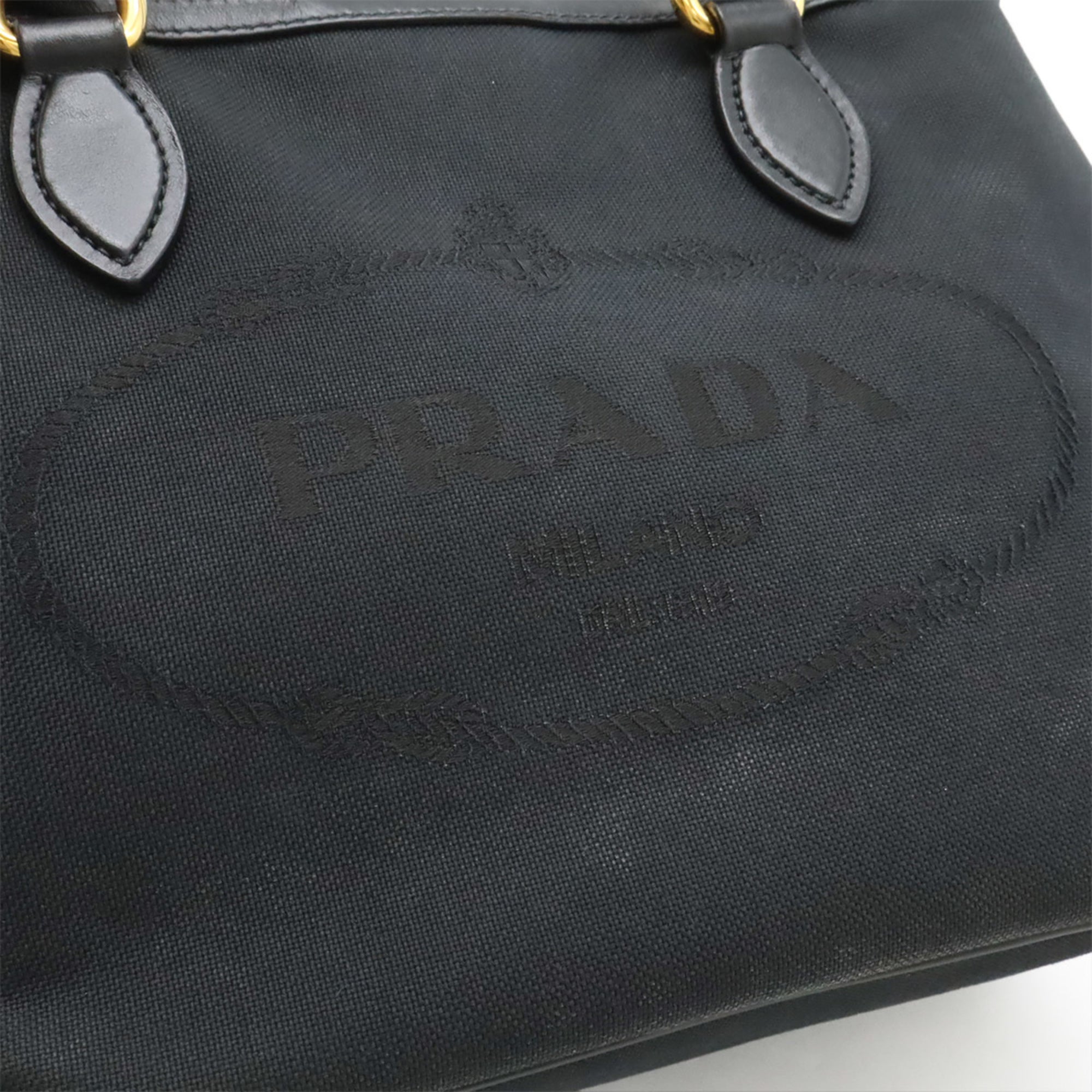 Prada Black Nero Canvas Leather Handbag Shoulder Bag (Pre-Owned)
