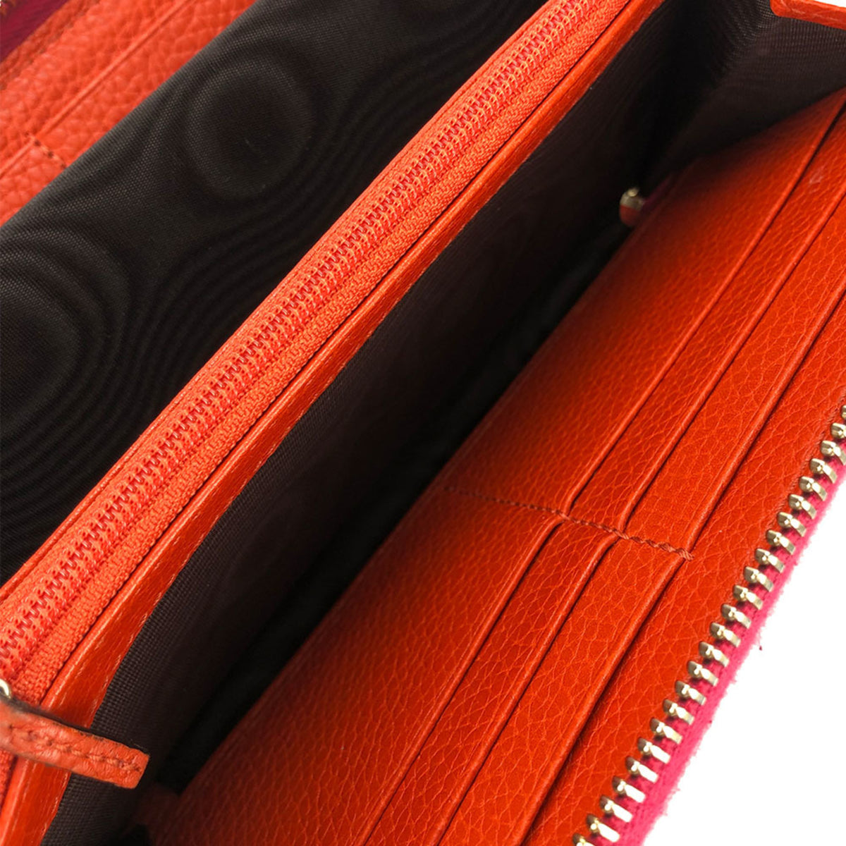 Gucci Bamboo Orange Pink Leather Long Wallet (Bi-Fold) (Pre-Owned)