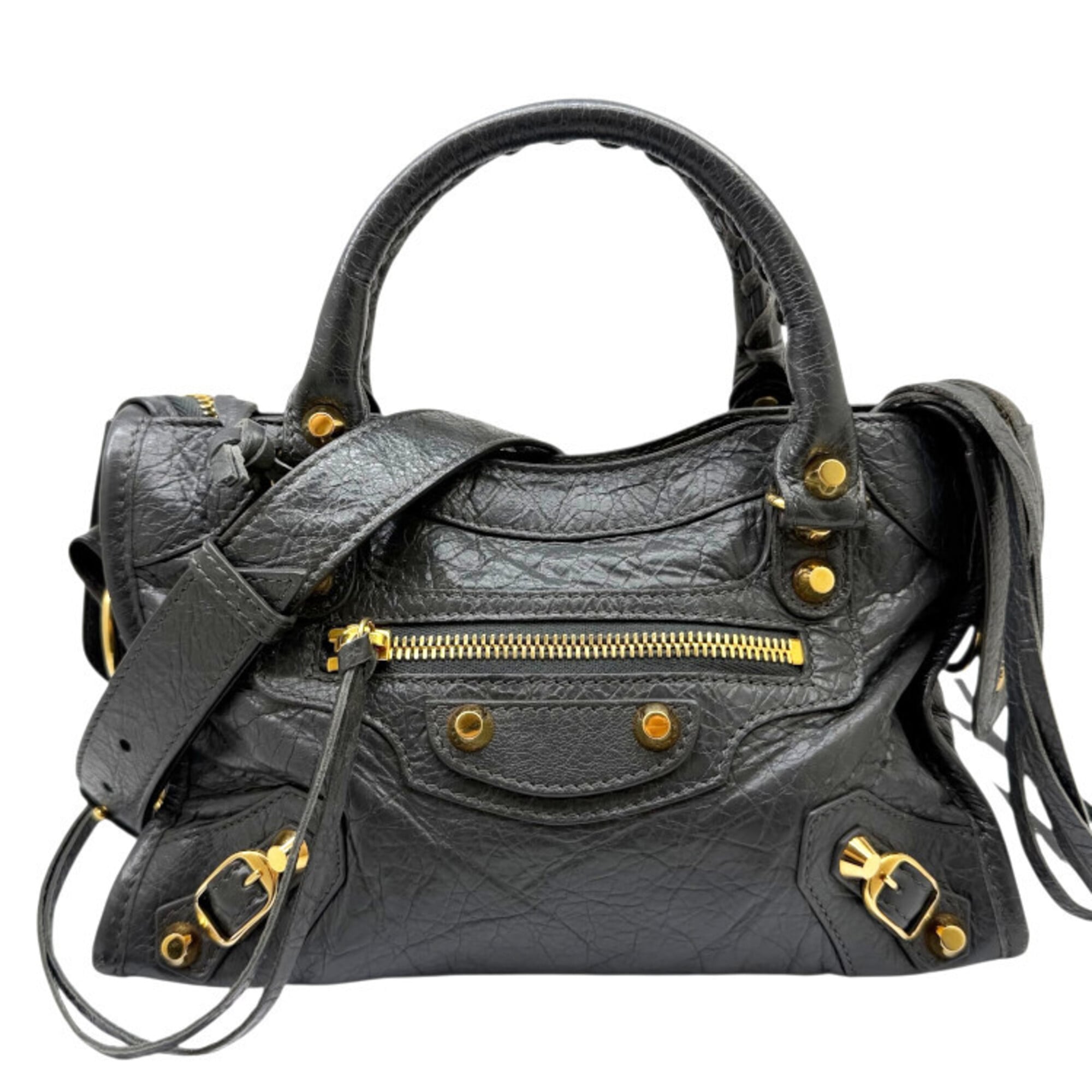 Balenciaga Gray Leather Handbag Shoulder Bag (Pre-Owned)