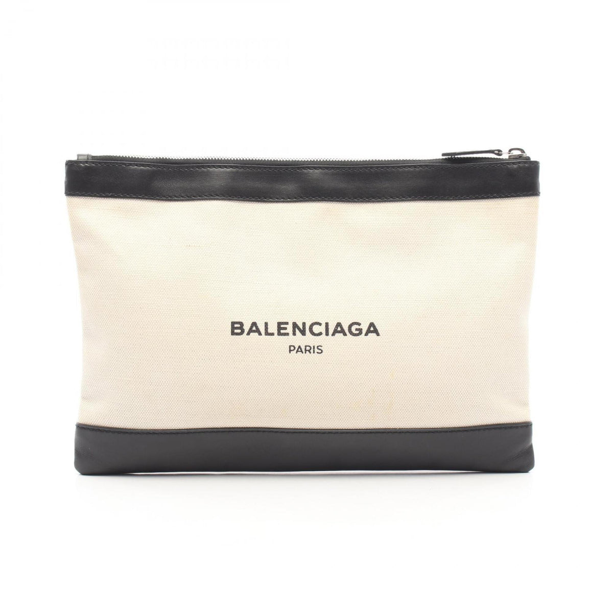 Balenciaga Black Ivory Canvas Leather Clutch Bag Handbag (Pre-Owned)