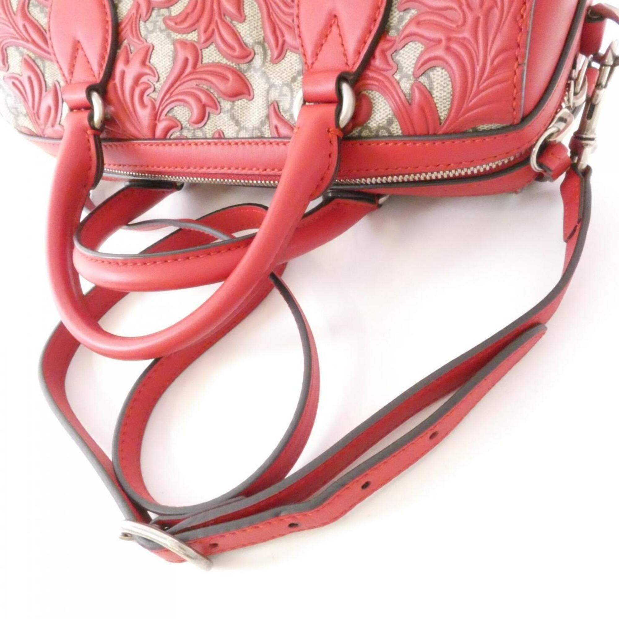 Gucci Beige Red Color Gg Supreme Canvas Leather Handbag (Pre-Owned)