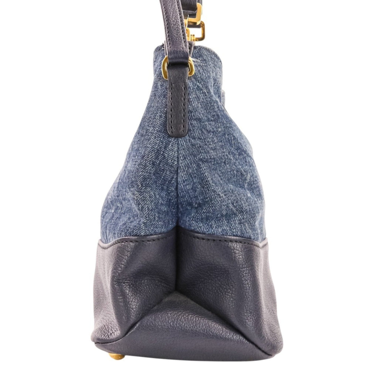 Miu Miu Navy Leather Denim Tote Bag (Pre-Owned)