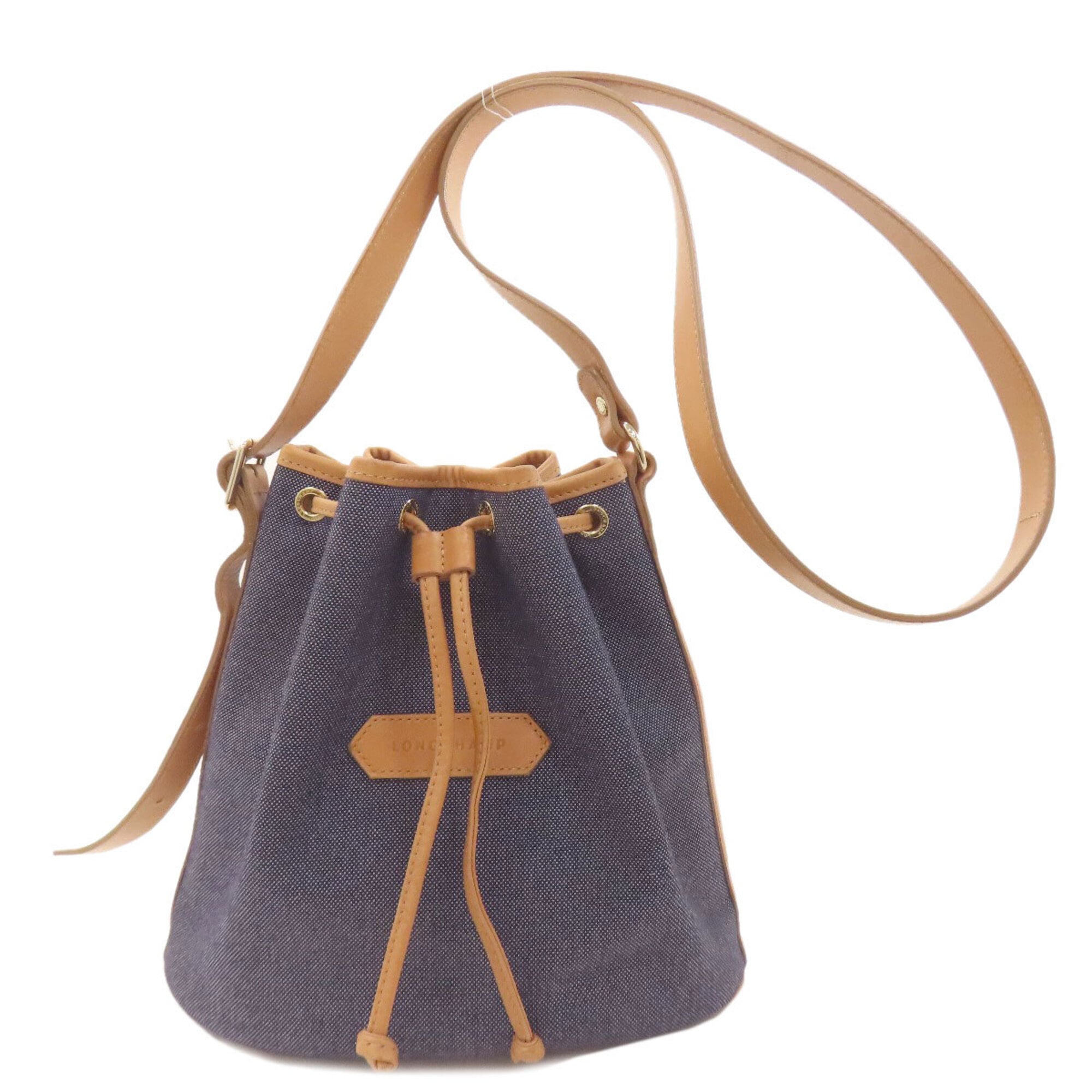 Longchamp Blue Brown Denim Shoulder Bag (Pre-Owned)