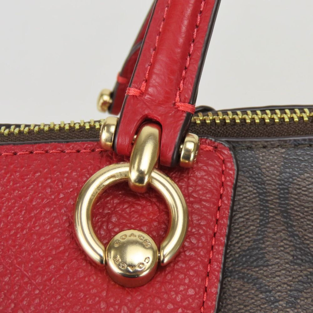 Coach Signature Brown Red Color Signature Line Leather Handbag (Pre-Owned)