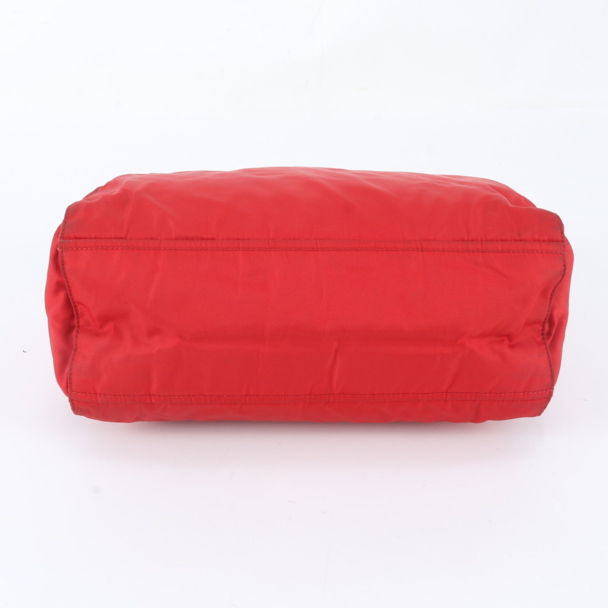 Prada Red Color Nylon Leather Shoulder Bag Tote Bag (Pre-Owned)