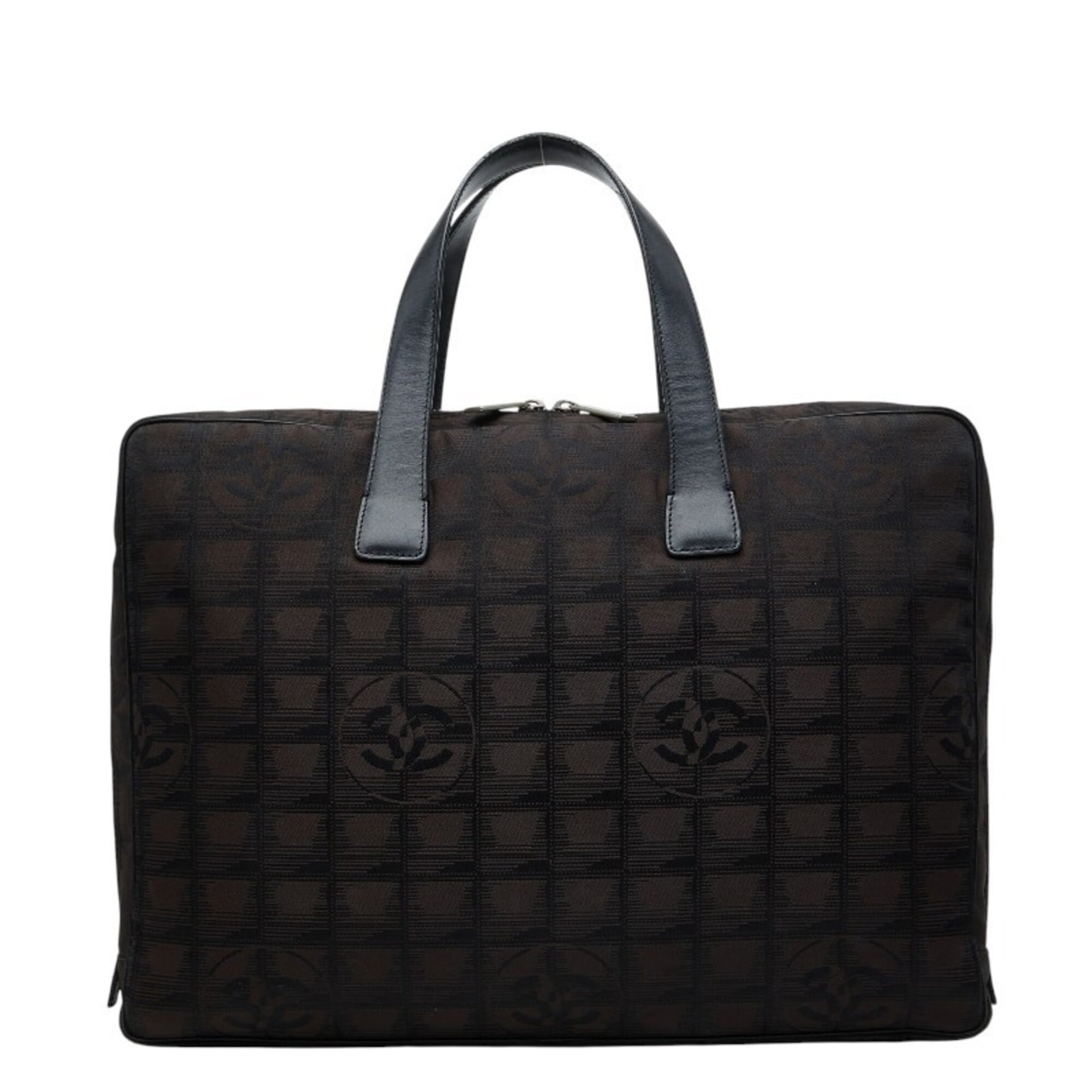 Chanel Black Dark Brown Nylon Leather Briefcase (Pre-Owned)