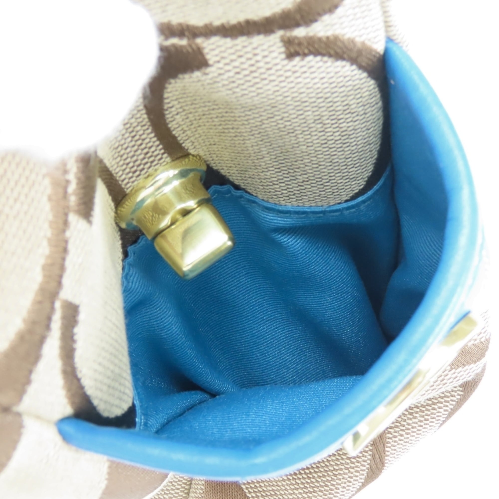 Coach Signature Blue Brown Canvas Leather Tote Bag (Pre-Owned)