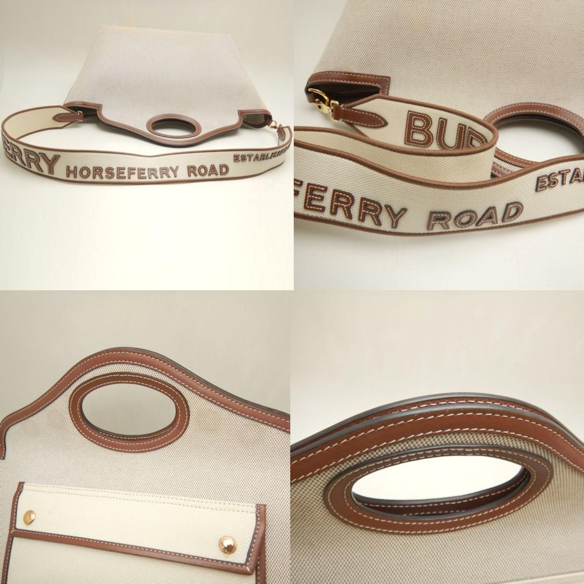 Burberry Gold Canvas Leather Tote Bag (Pre-Owned)