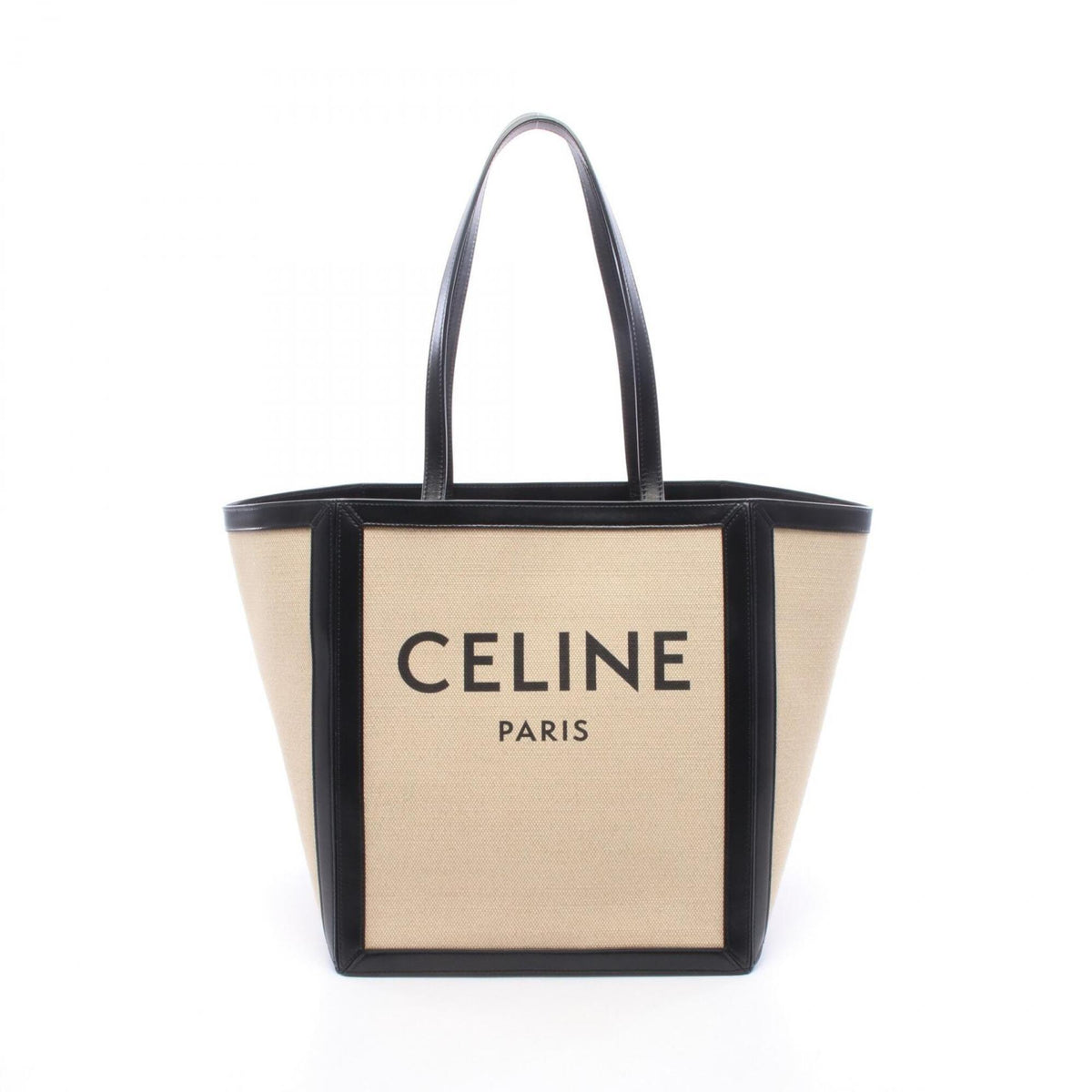 Celine Beige Black Canvas Leather Handbag Tote Bag (Pre-Owned)
