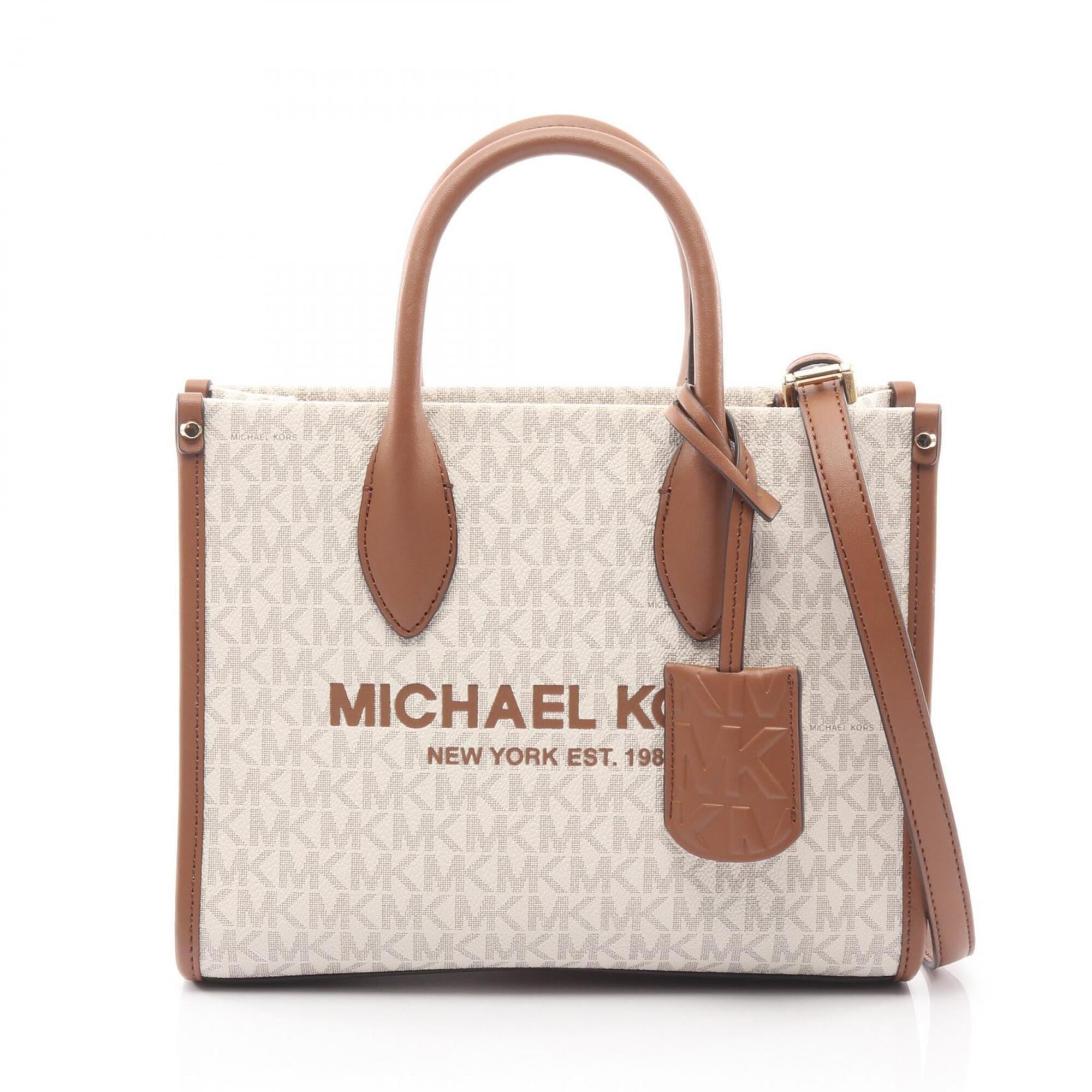 Michael Kors Brown White Leather Pvc Coated Canvas Handbag (Pre-Owned)