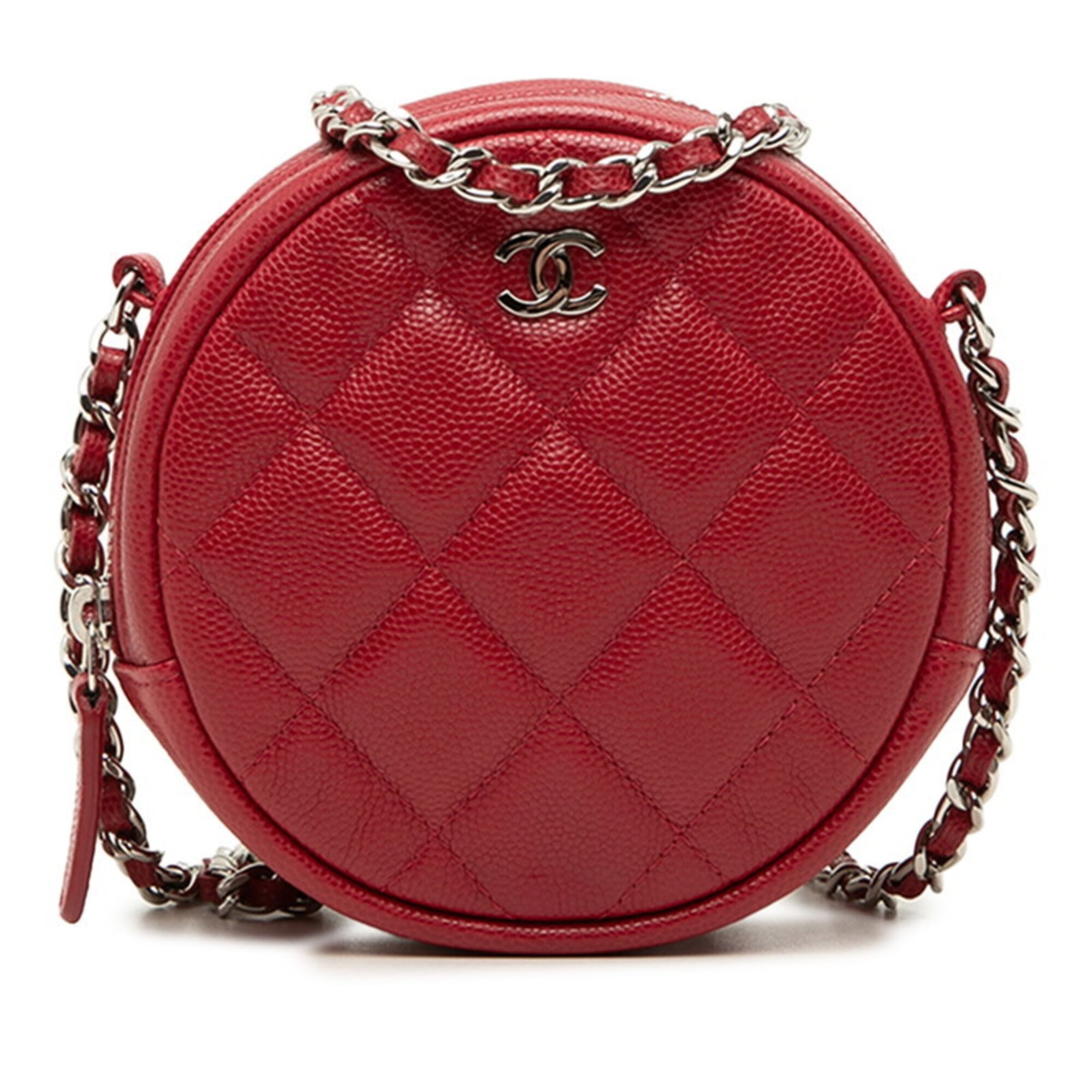 Chanel Red Color Grained Calfskin Shoulder Bag (Pre-Owned)