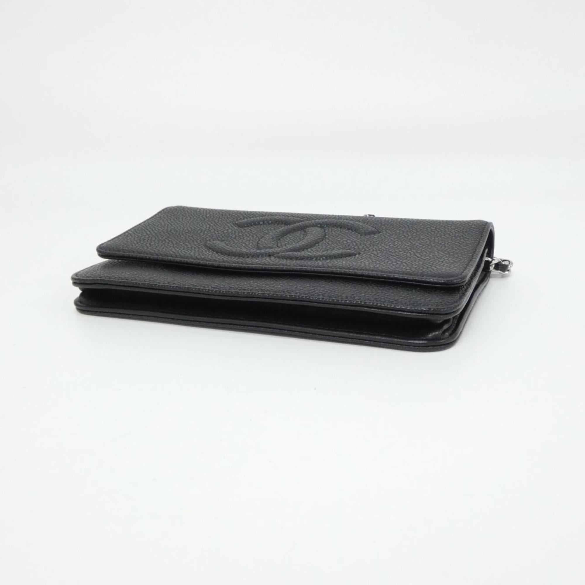 Chanel Black Grained Calfskin Chain/Shoulder Wallet (Pre-Owned)