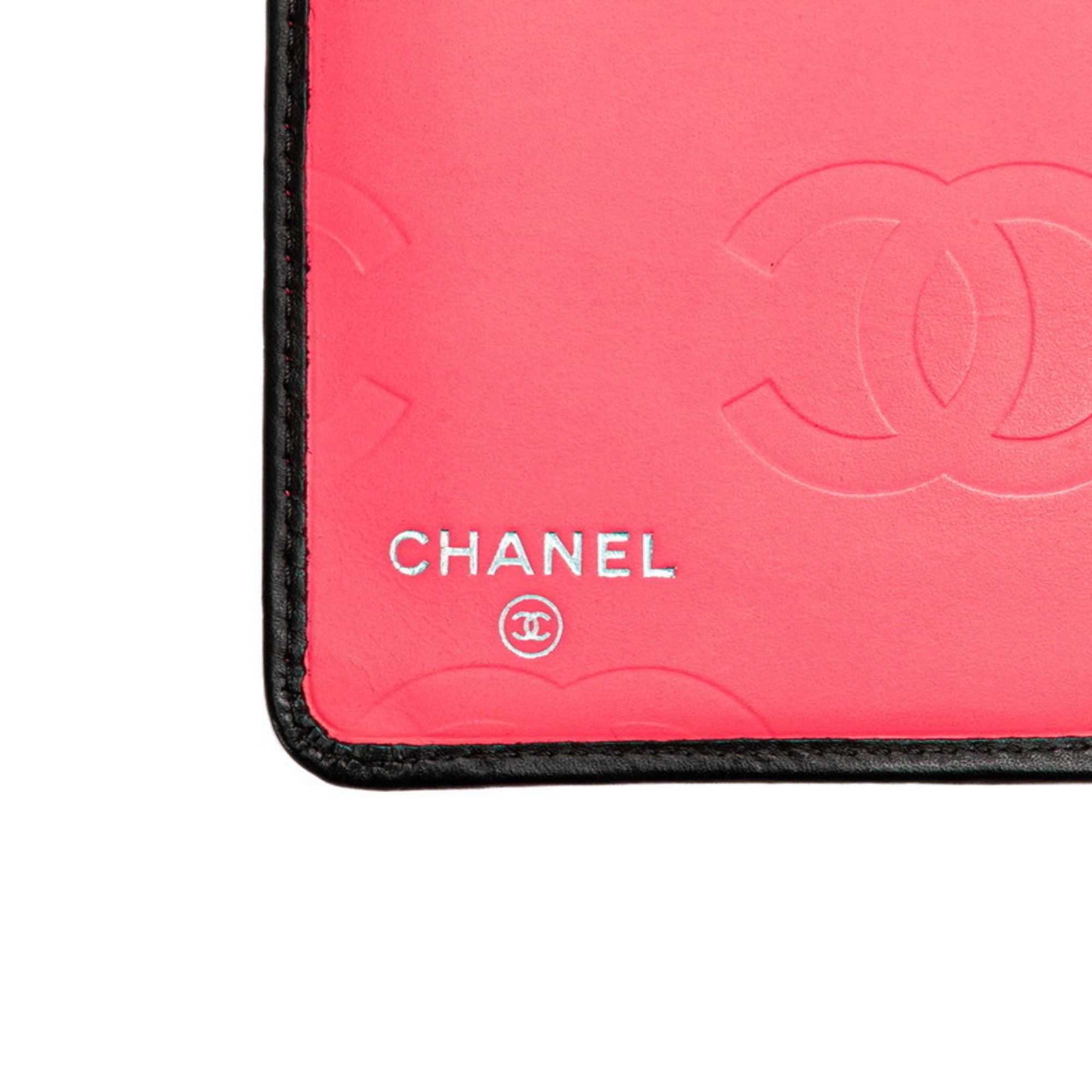 Chanel Black Pink Leather Long Wallet (Bi-Fold) (Pre-Owned)